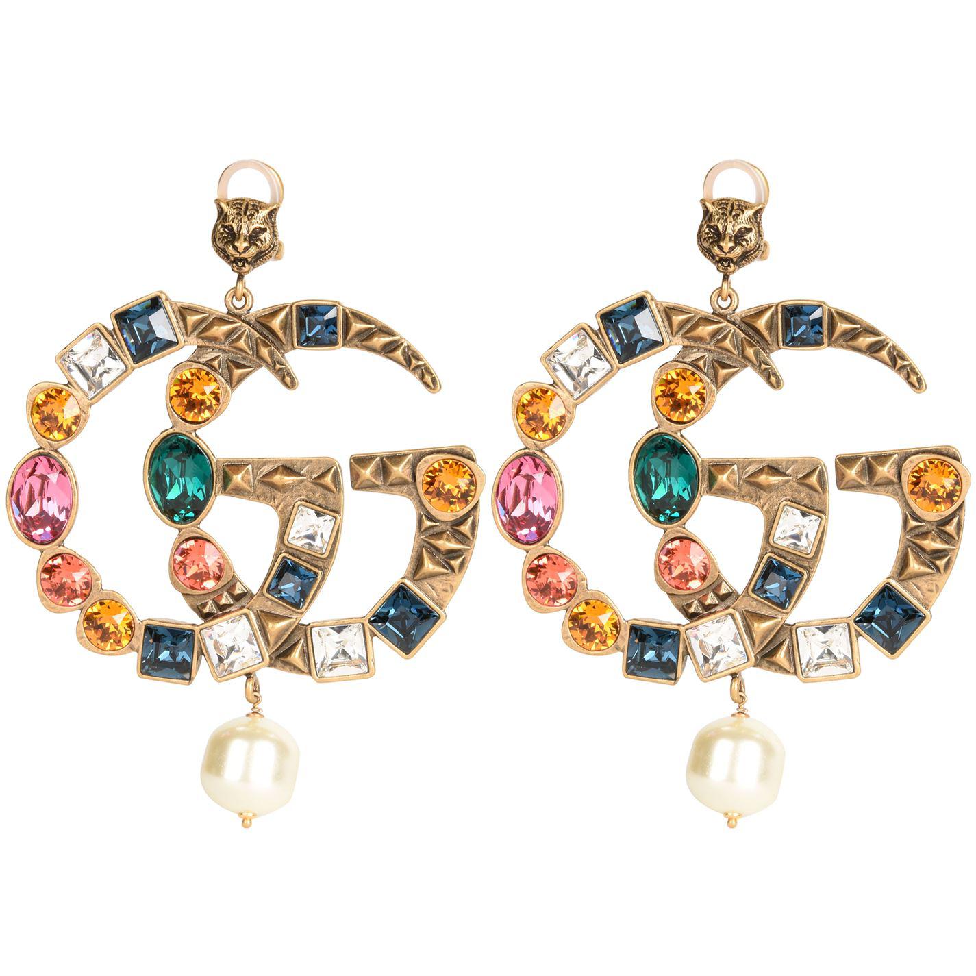 Lyst Gucci Crystal Gg Earrings In Metallic Save 16 030534351145036 Gucci