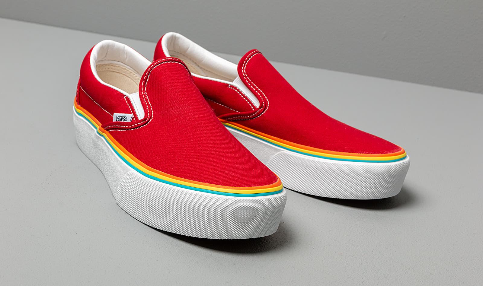 Vans Classic Slip-on Platform (rainbow Foxing) Tango Red/true White in Red - Lyst