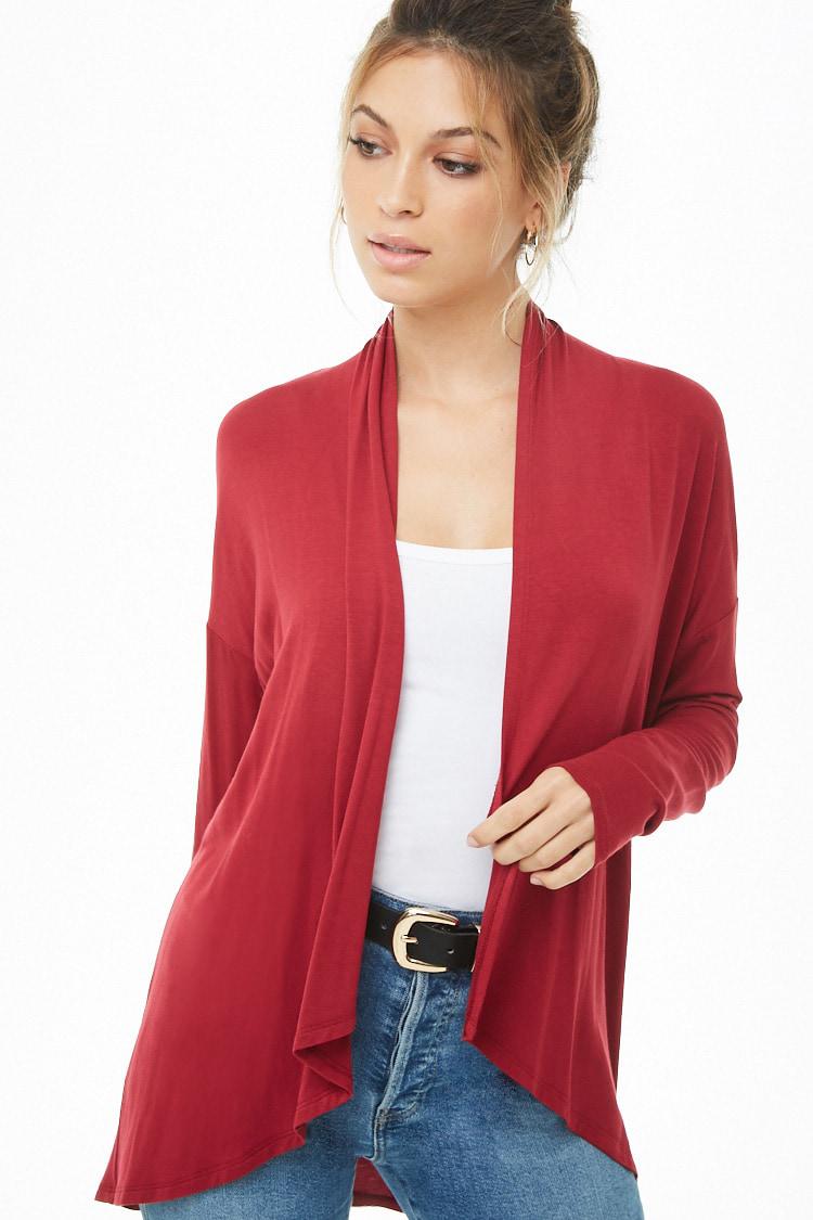  Forever  21  Longline Open front Cardigan  in Red  Lyst