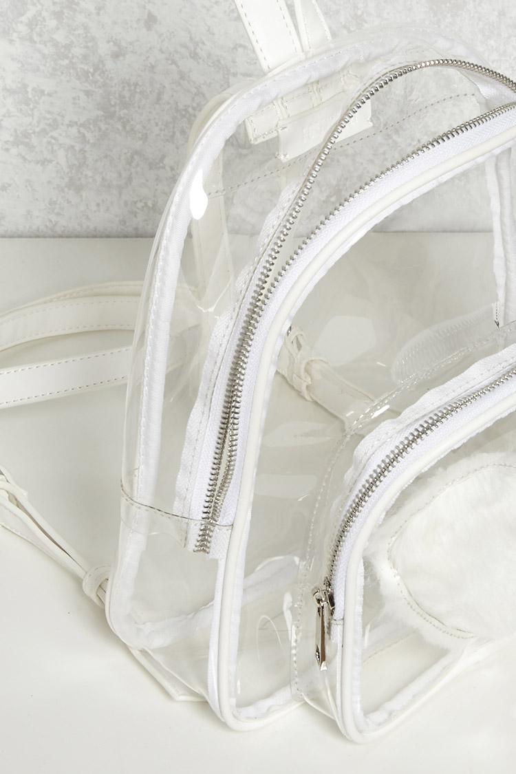 Lyst - Forever 21 Fuzzy Heart Clear Mini Backpack in White