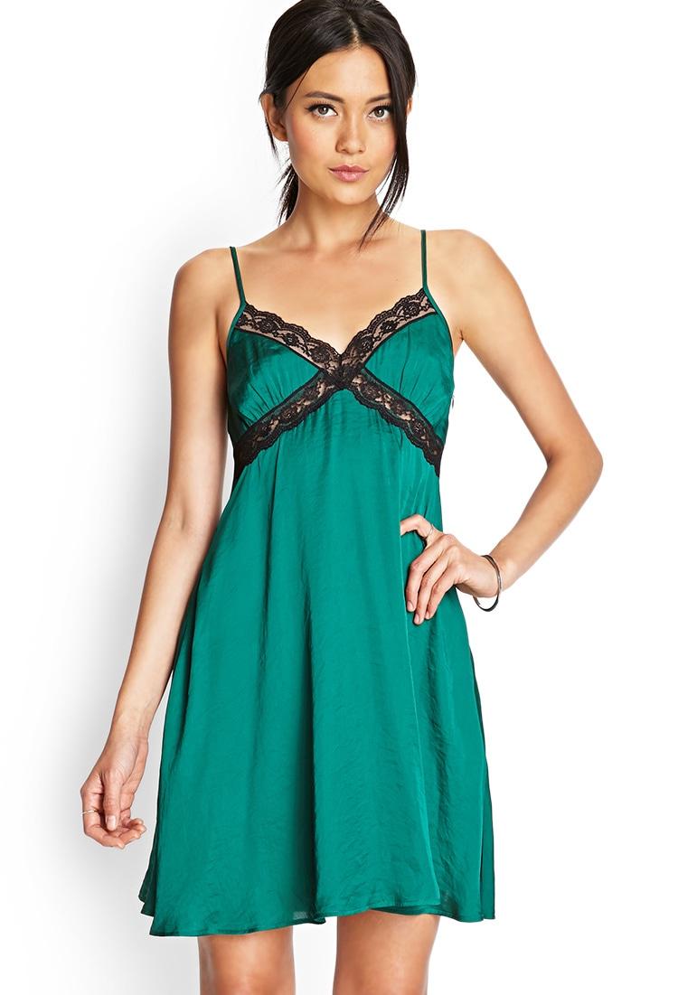 Lyst Forever 21 Sleek Lacetrimmed Slip Dress in Green