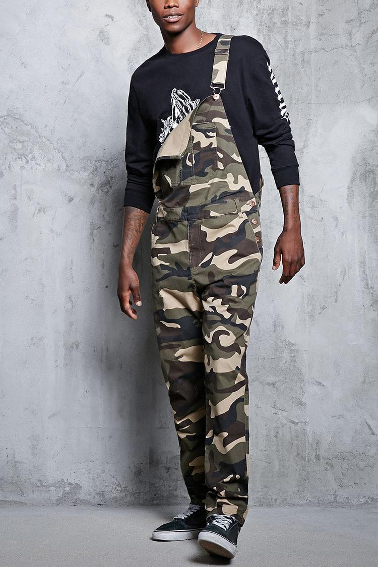 Forever 21 Denim Camo Print Overalls in Olive/Black (Black) for Men - Lyst