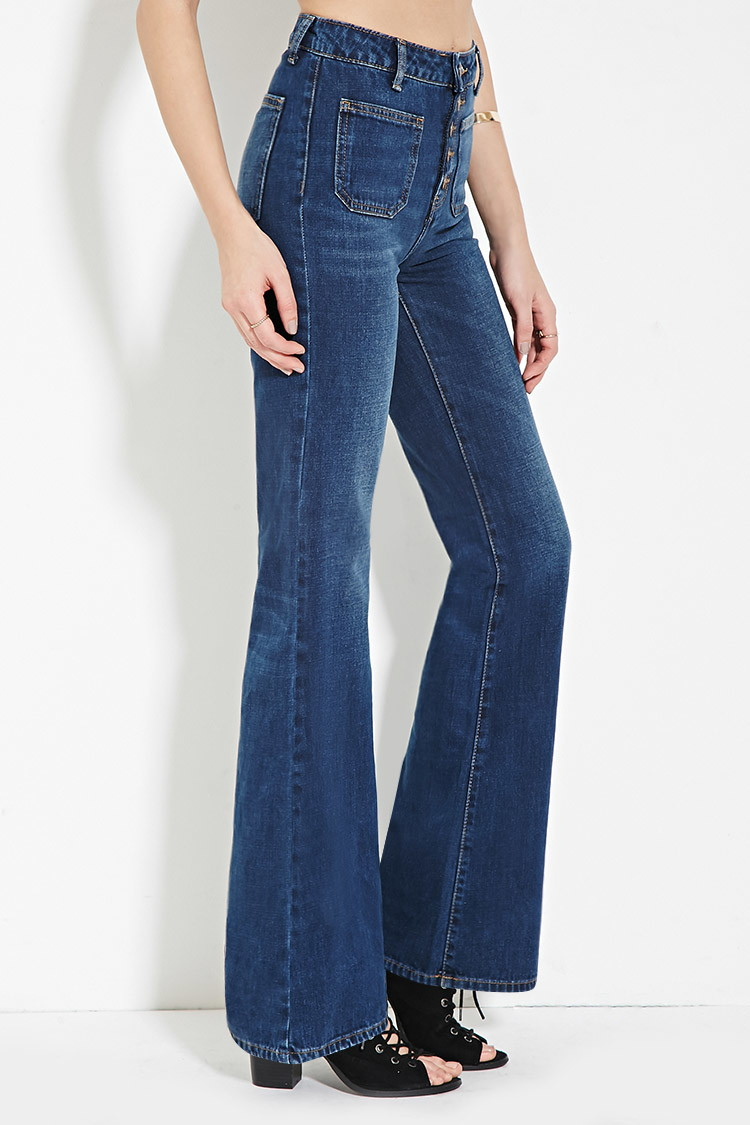 Lyst - Forever 21 High-waisted Flare Jeans in Blue