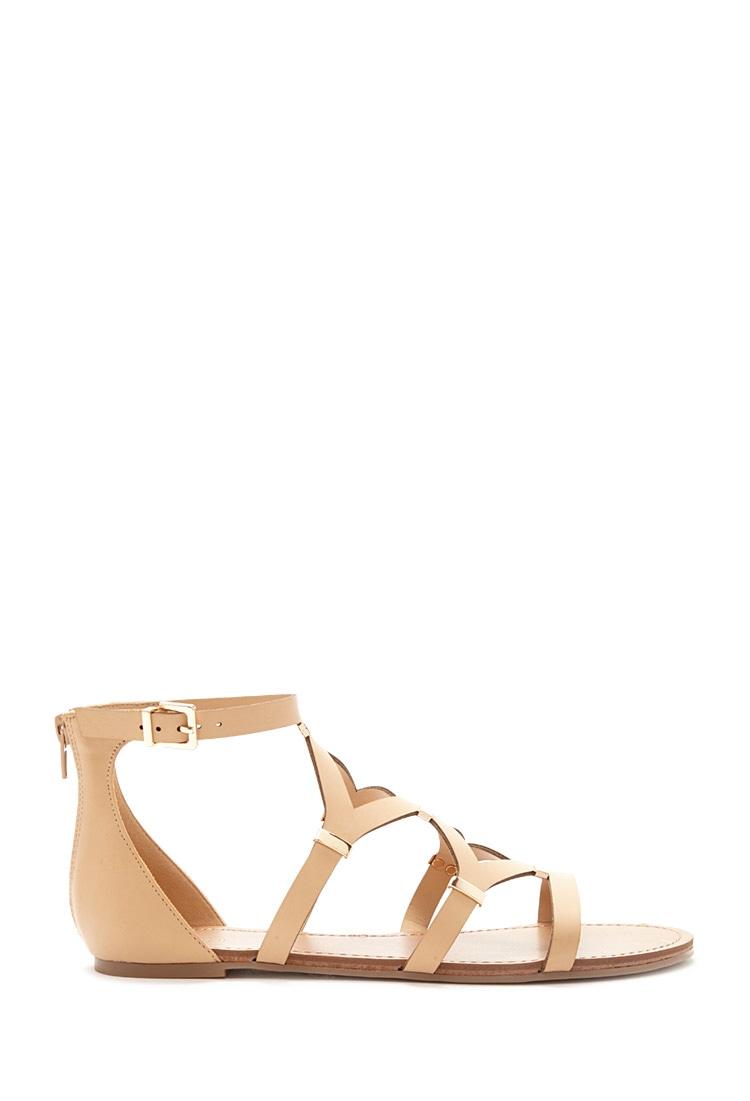 Forever 21 Buckled Strappy Cutout Sandals in Natural | Lyst
