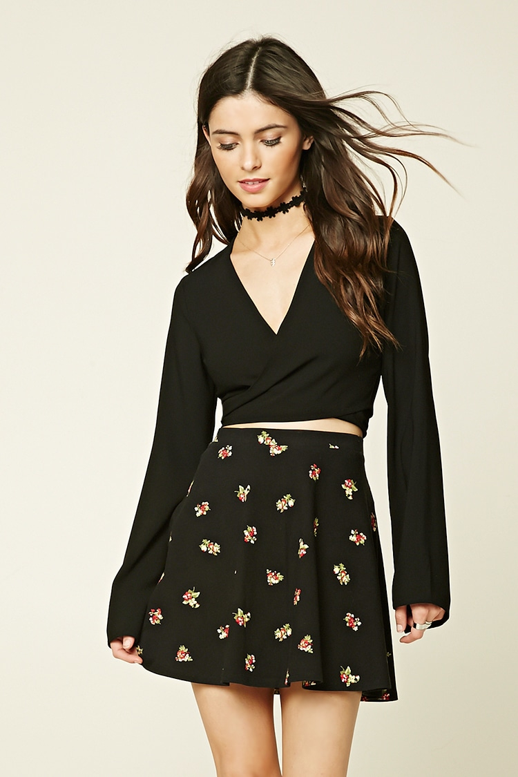 Forever 21 Floral Print Skater Skirt in Black | Lyst