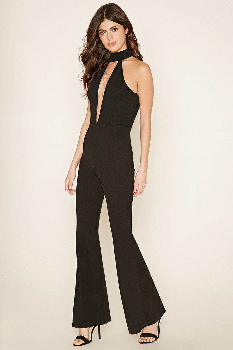 Download Forever 21 Cutout Mock-neck Jumpsuit in Black - Lyst