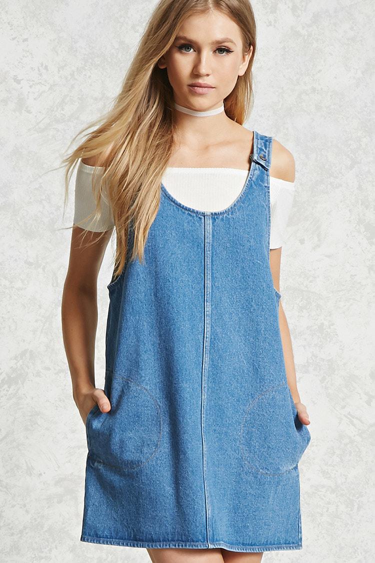 Lyst - Forever 21 Denim Overall Dress in Blue