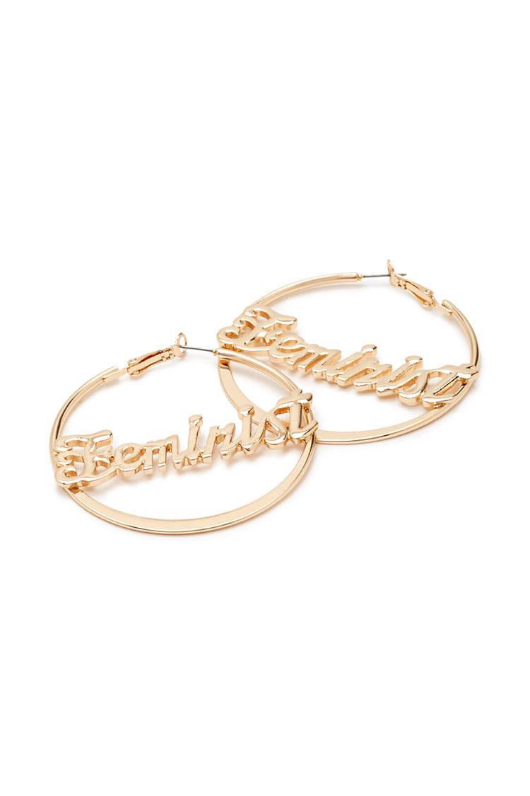 Lyst Forever 21 Feminist Hoop Earrings In Metallic Gallery