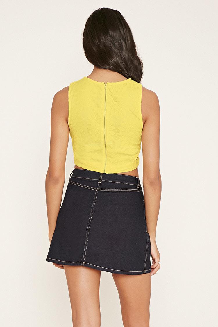 Lyst Forever 21 Embroidered Mesh Crop Top in Yellow