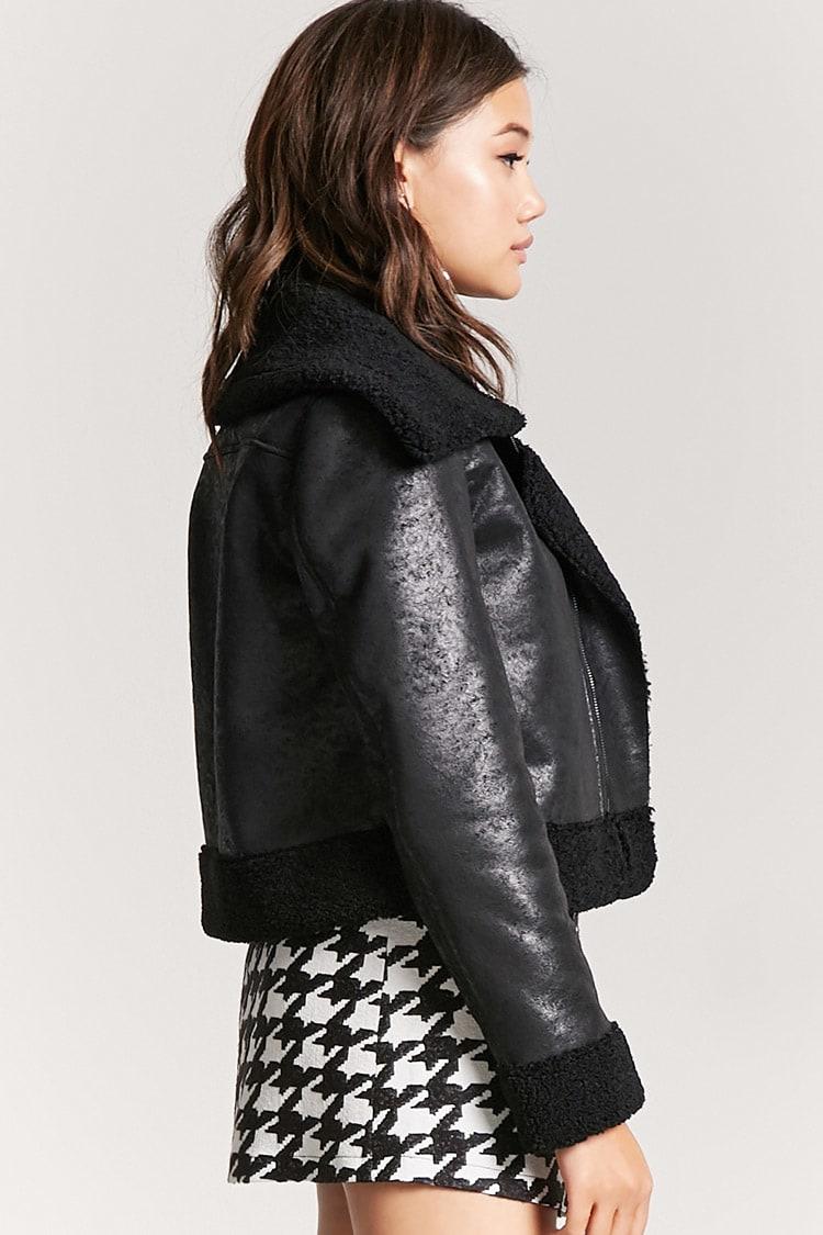 Forever 21 Faux Nubuck Leather Pilot Jacket In Black Lyst Gallery