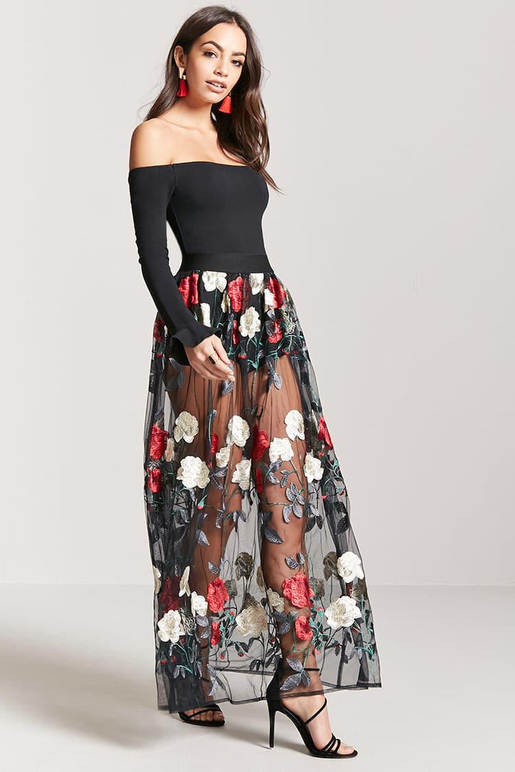 floral embroidered mesh dress forever 21