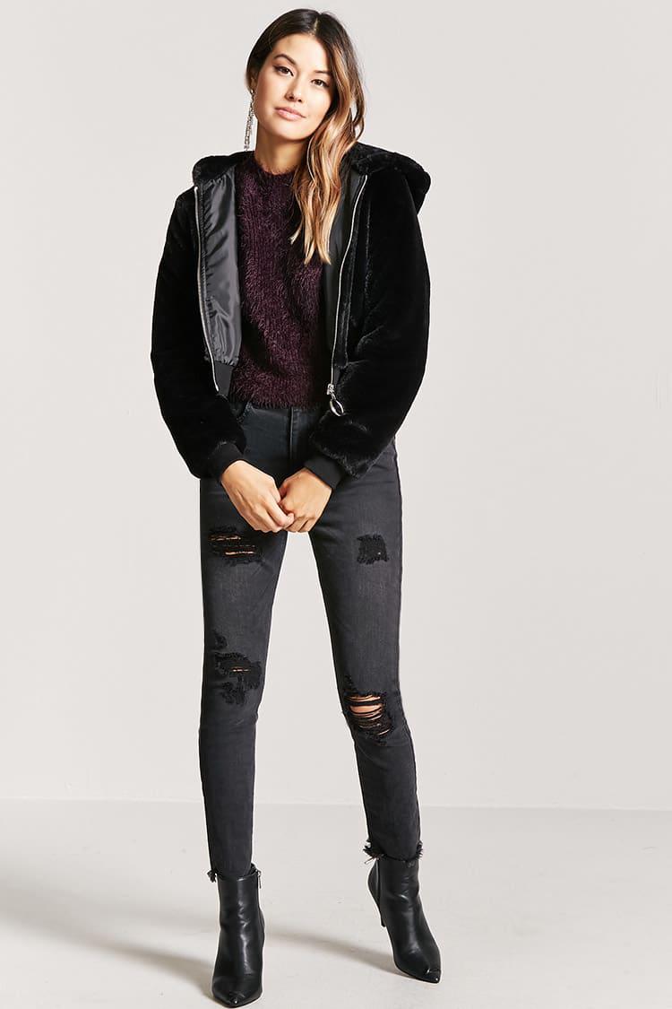 Lyst Forever 21 Fauxfur Hooded Jacket In Black