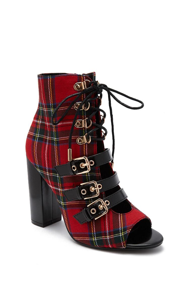 Forever 21 Plaid Ankle Boots in Red Lyst