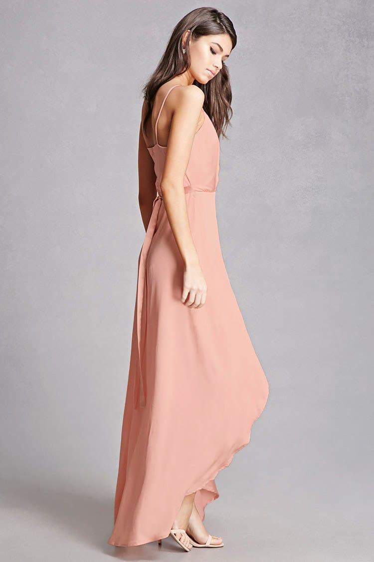 Forever 21 Satin Surplice Maxi Dress in Pink - Lyst