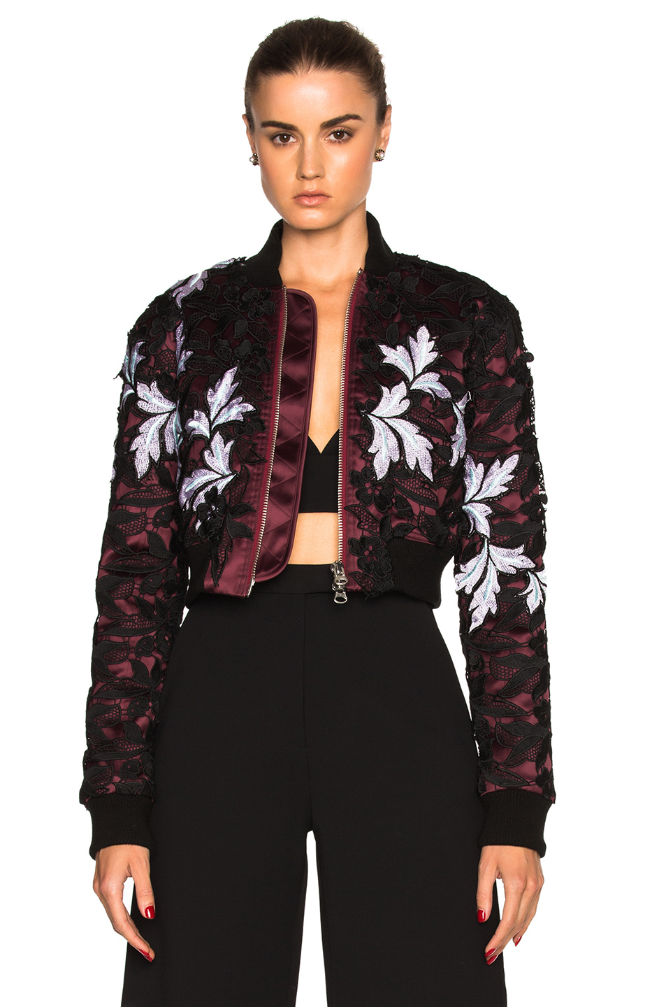 Self-portrait Cropped Bomber Jacket in Multicolor (Black,Red,Floral) | Lyst