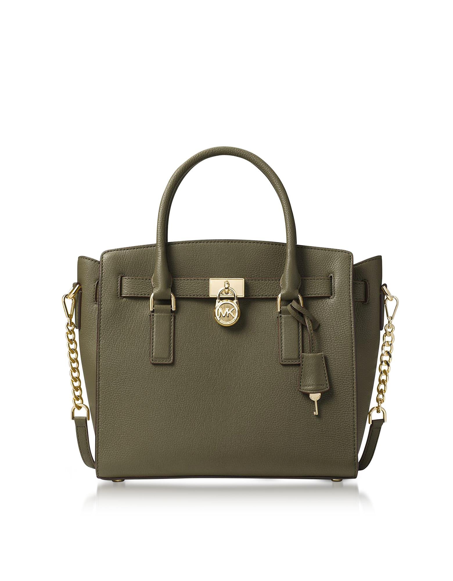 Lyst - Michael Kors Hamilton Large Olive Green Pebbled Leather Satchel ...