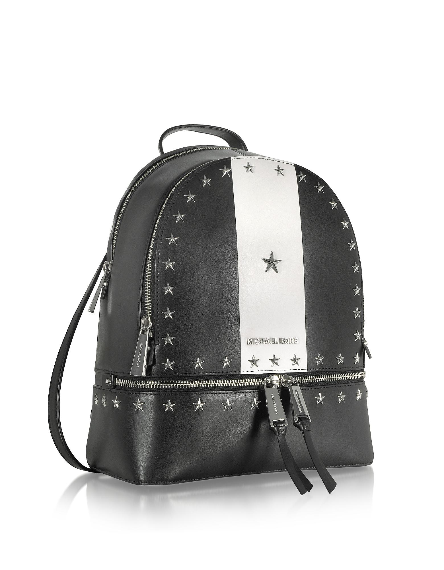 Lyst - Michael Kors Rhea Zip Medium Black And White Leather Backpack W/stars in Black