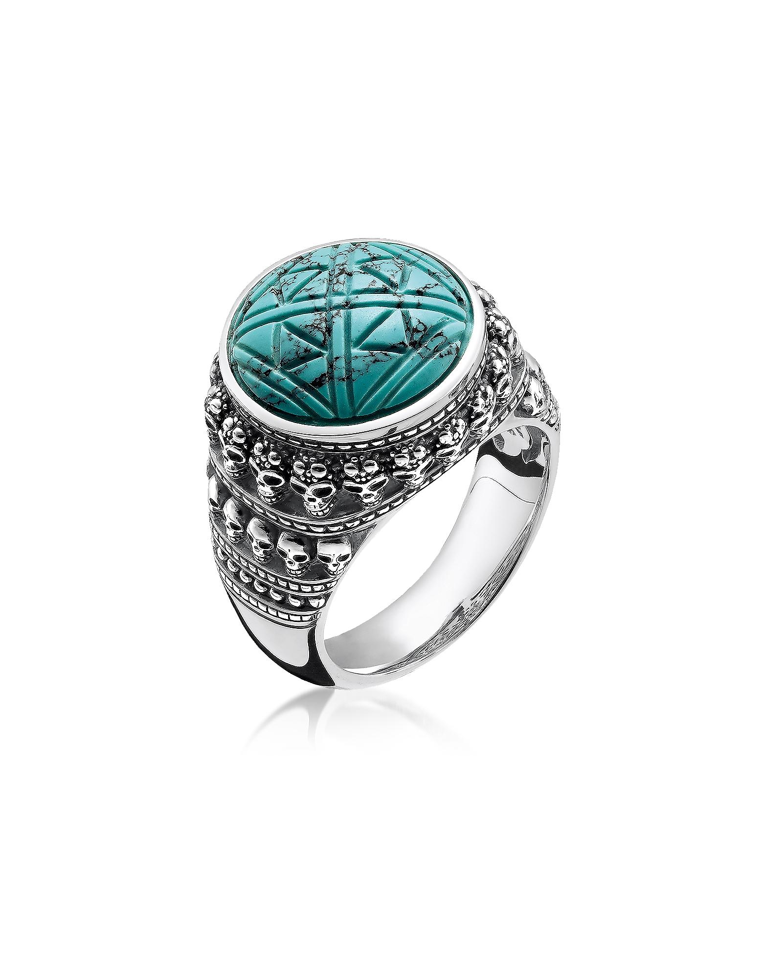 Thomas Sabo Blackened 925 Sterling Silver Skulls Turquoise Ring in