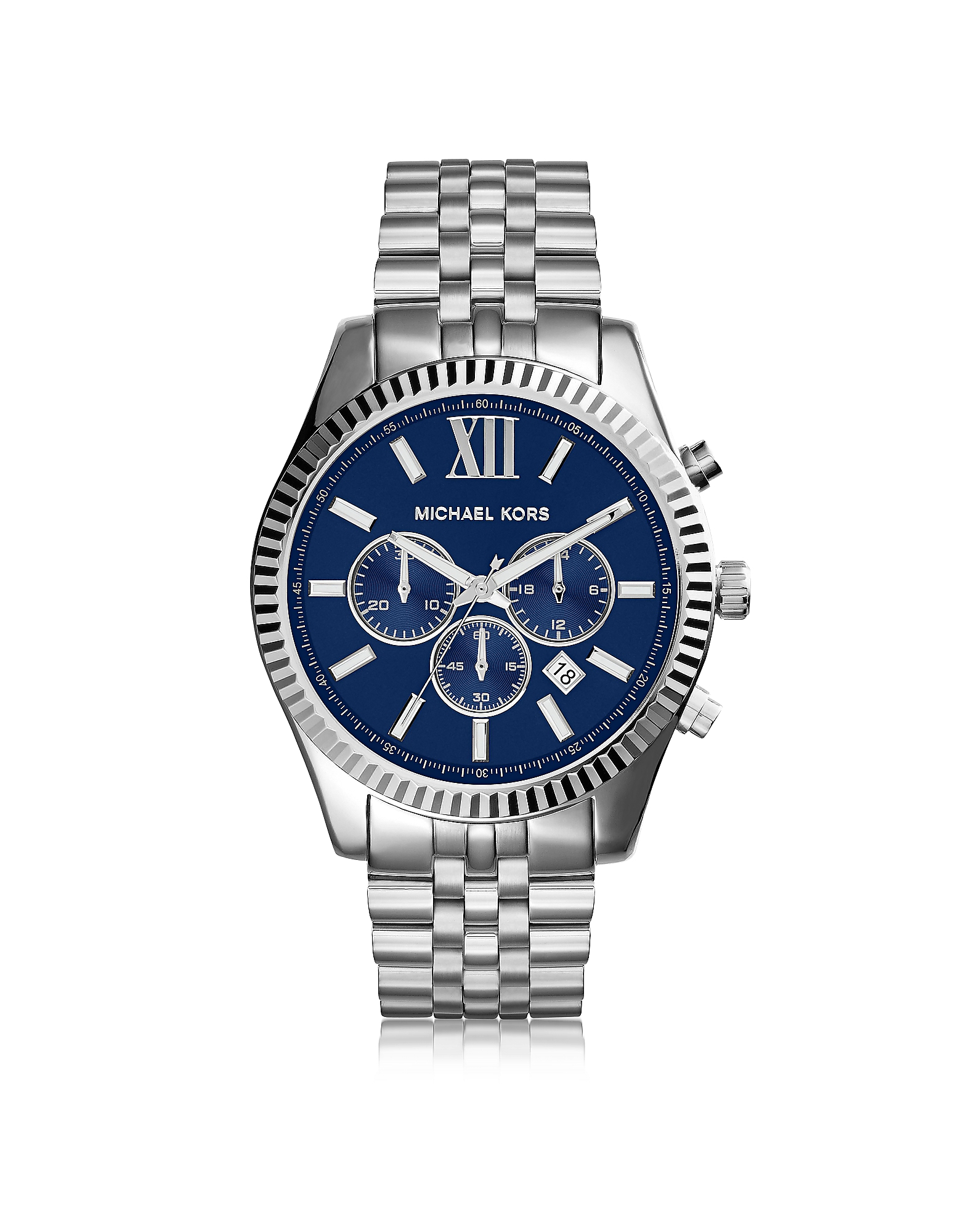 Michael kors Lexington Silver Tone Stainless Steel Men's Chrono Watch ...