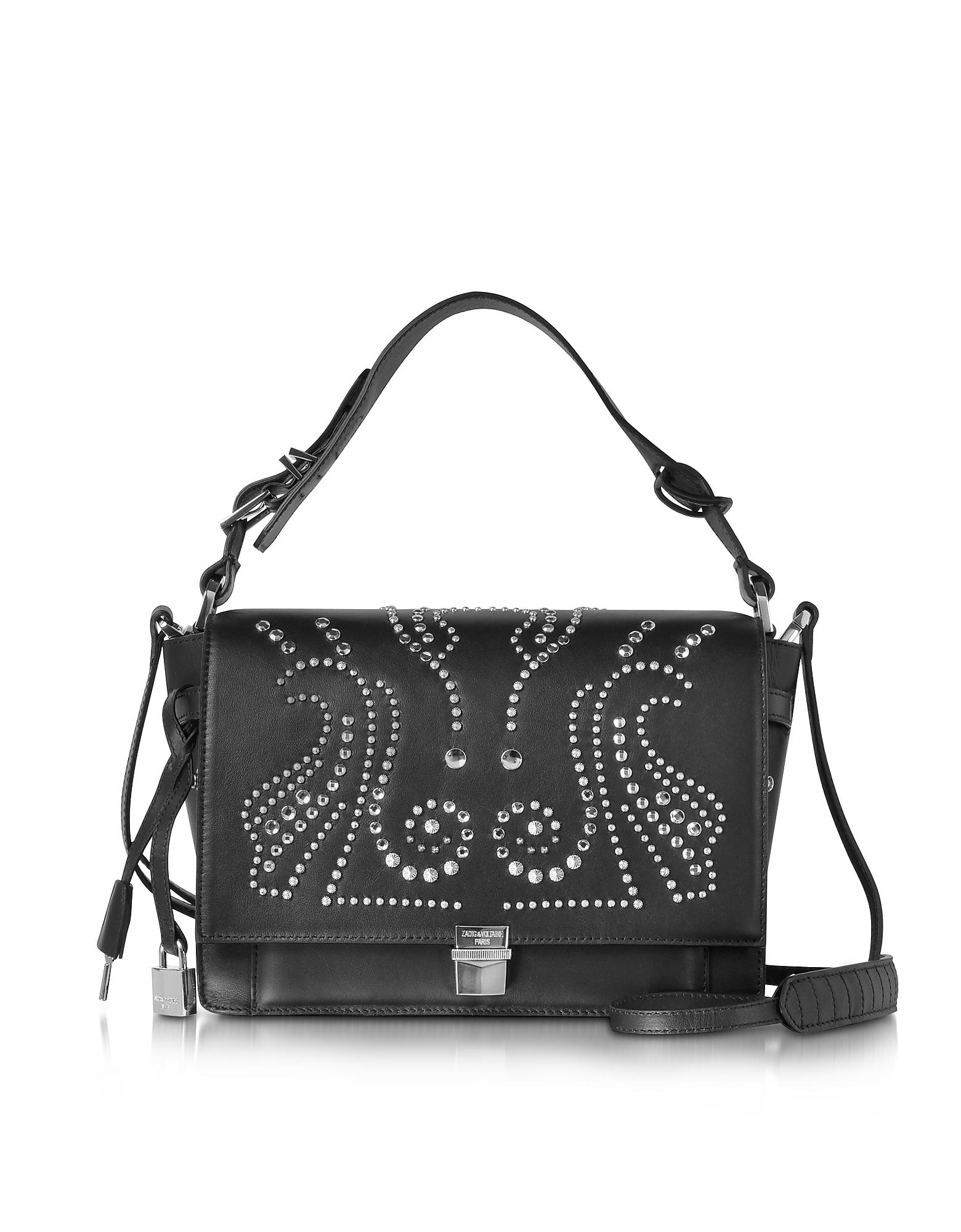 Zadig & voltaire Studded Black Leather Optimist Shoulder Bag in Black