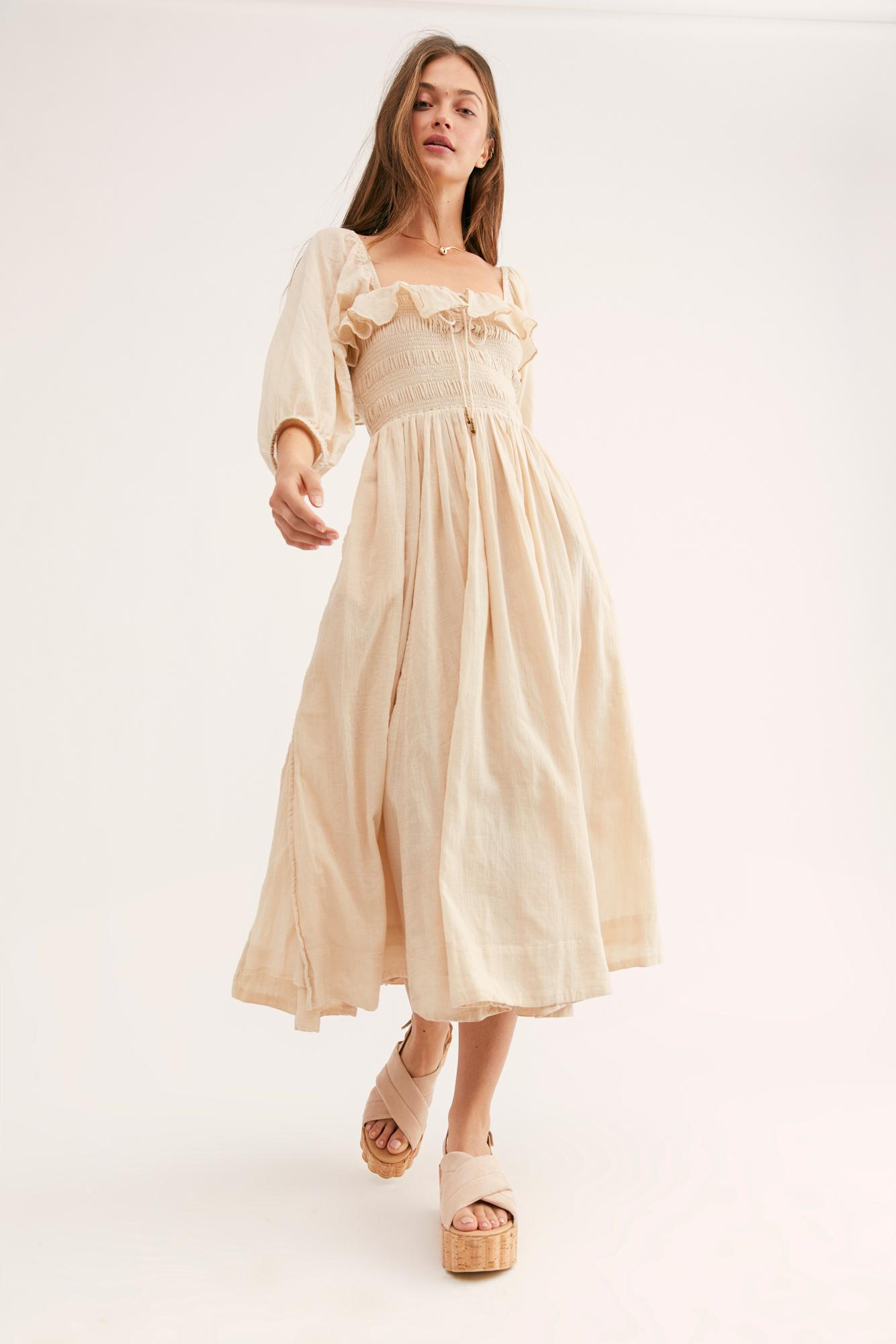 Free People Cotton Oasis Midi Dress  in Natural Lyst