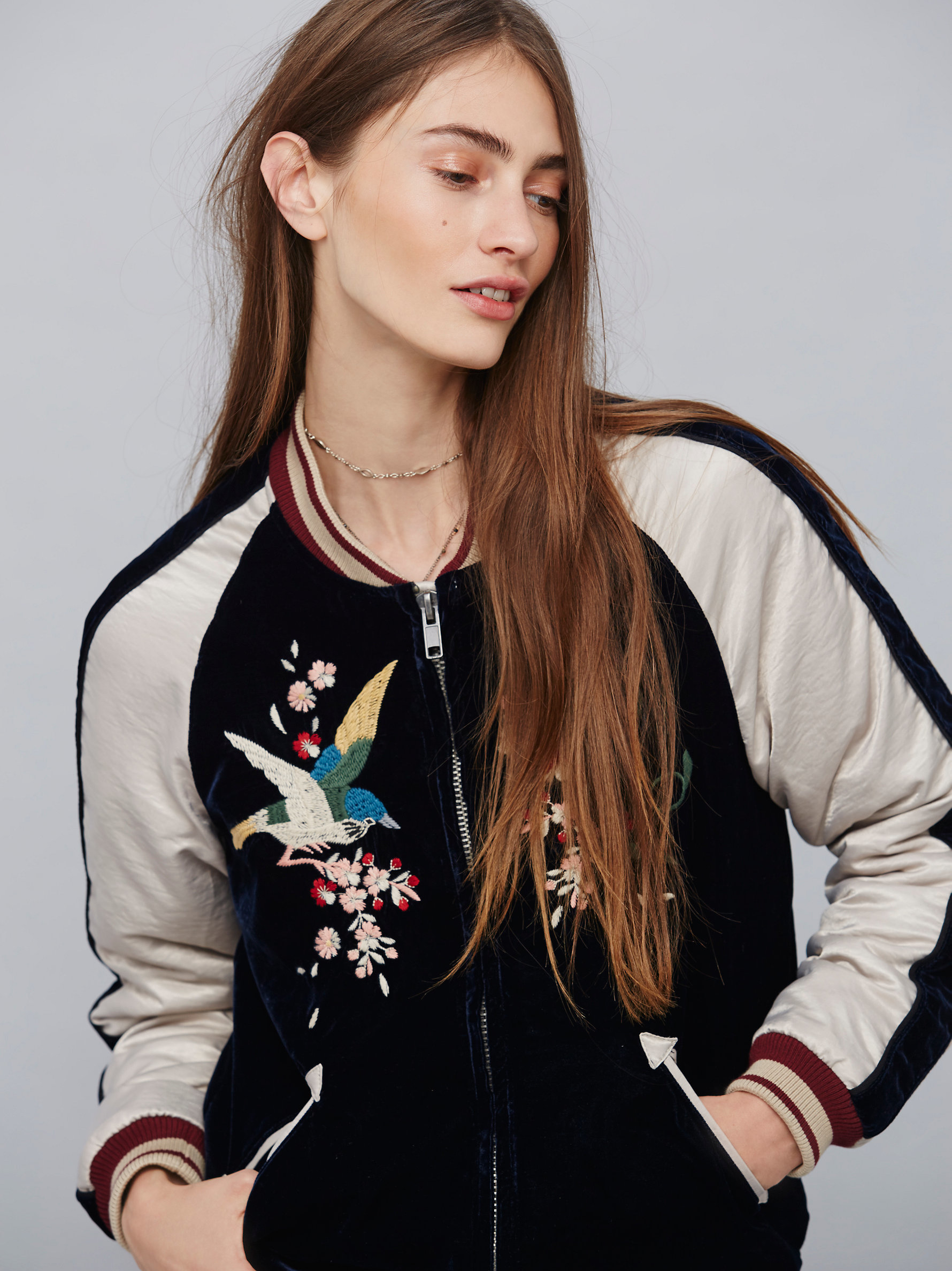free people floral bomber jacket