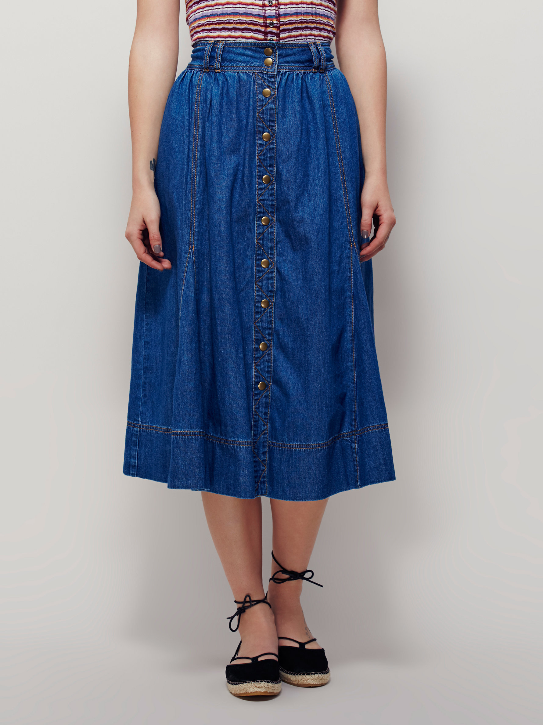 Lyst - Free People Womens Margo Denim Midi Skirt in Blue