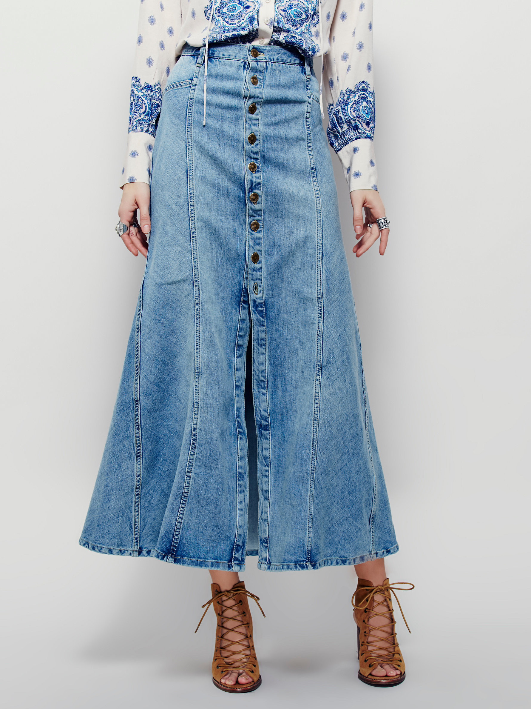 Free people Penelope Denim Maxi Skirt in Blue | Lyst