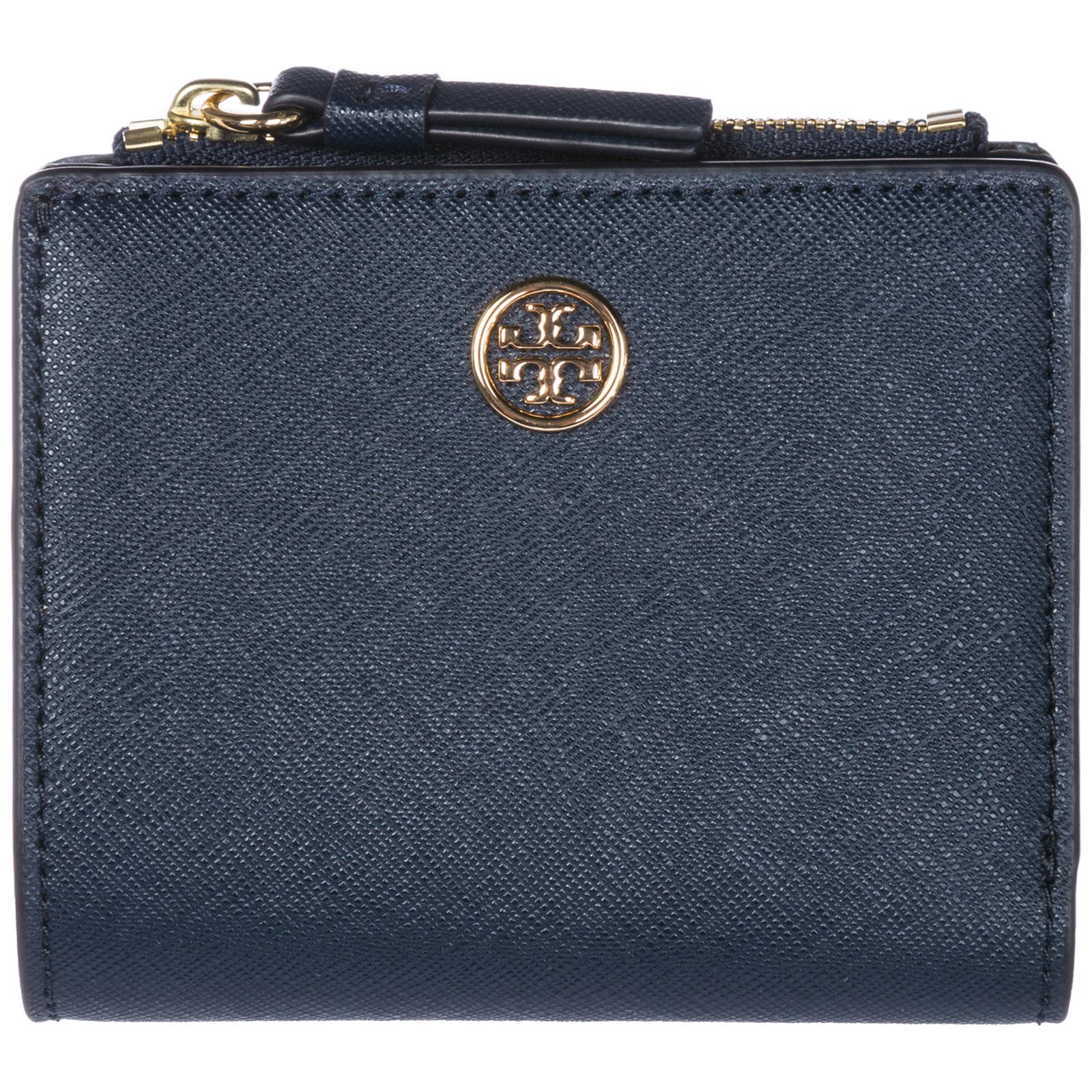 Tory Burch Genuine Leather Wallet Credit Card Bifold Robinson in Blue ...