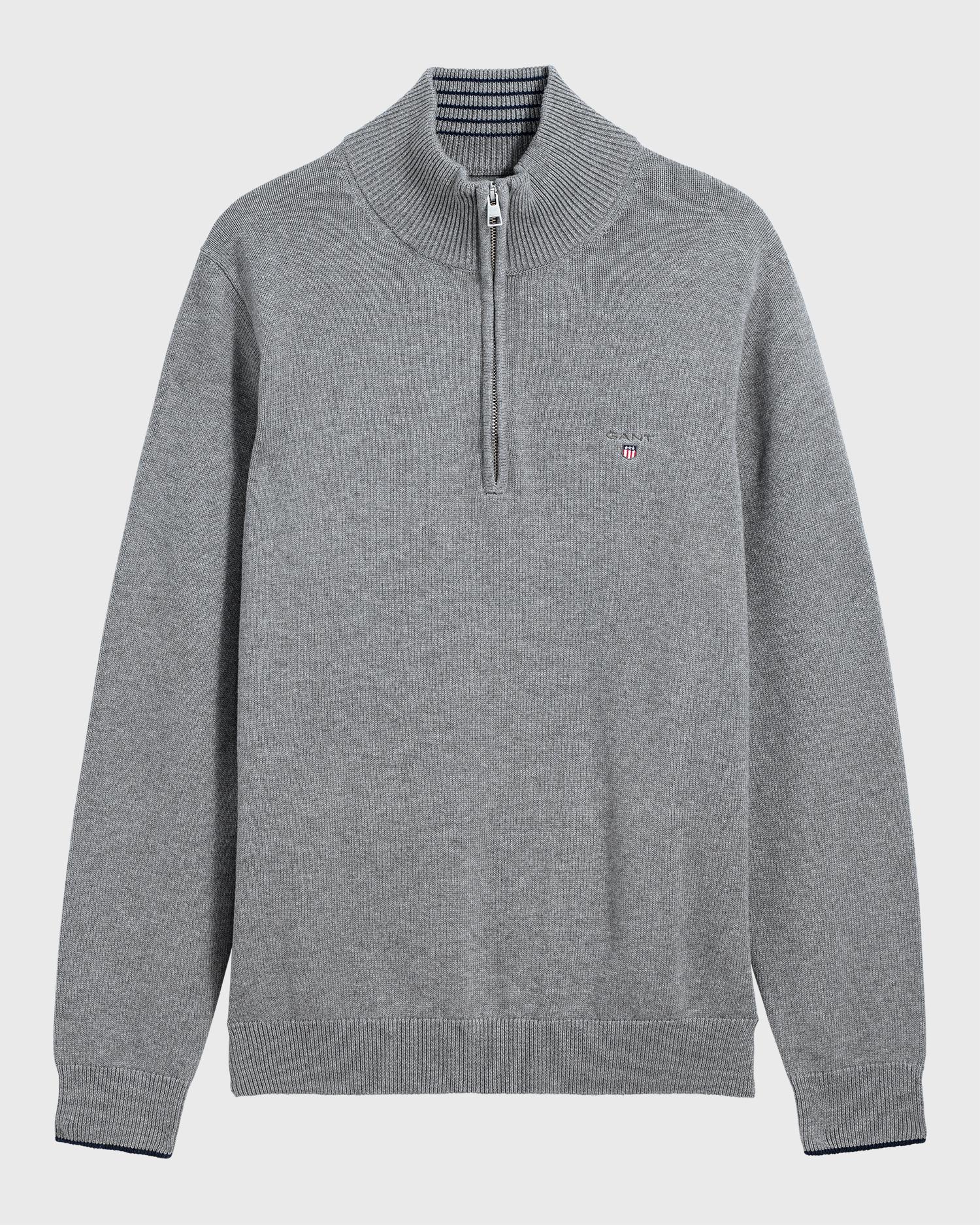 GANT Classic Cotton Half Zip Sweater in Dark Grey Melange (Gray) for ...