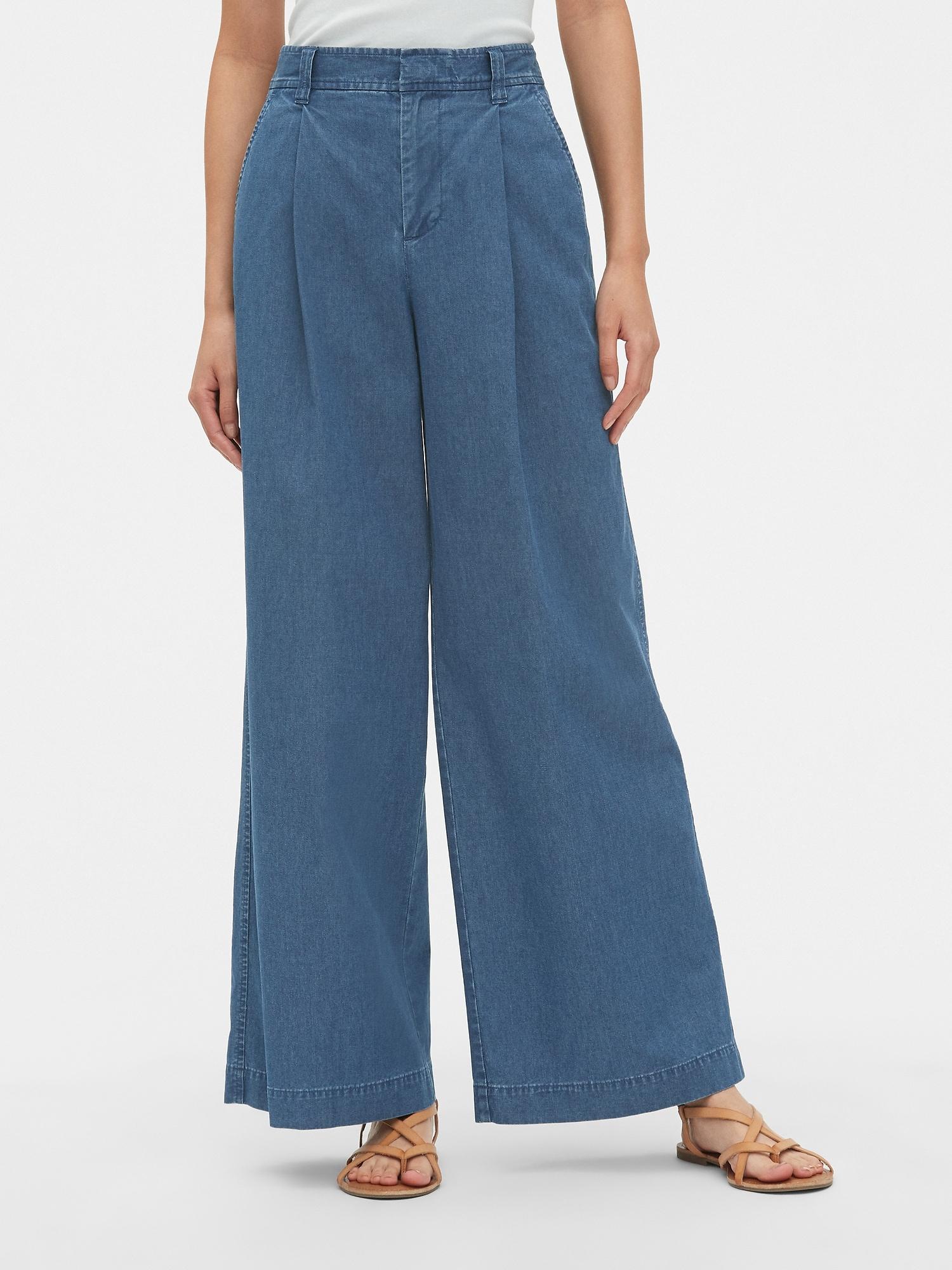 Lyst - Gap High Rise Pleated Wide-leg Jeans in Blue