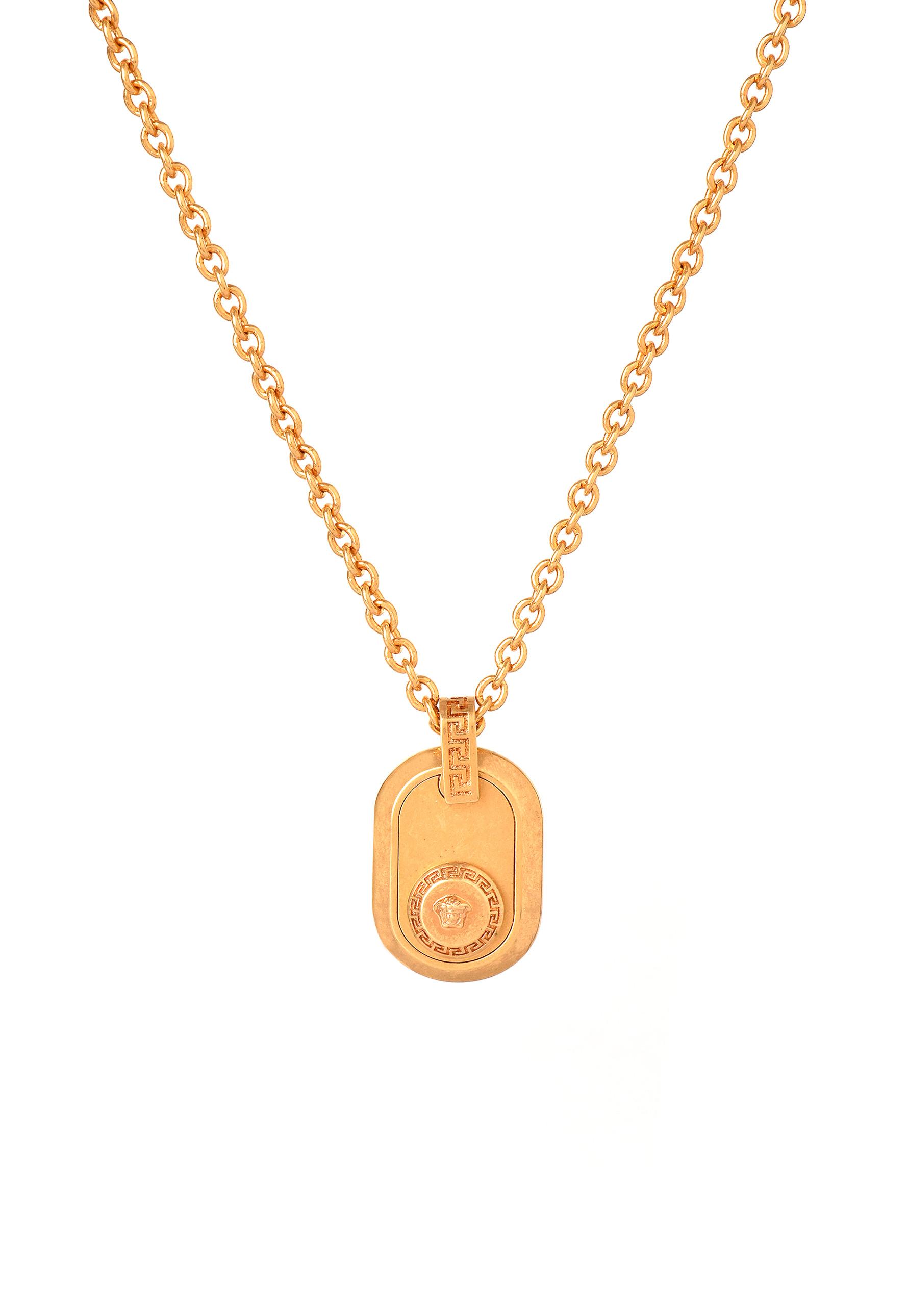 Lyst Versace Tonal Backing Mini Medusa Dog Tag Tribute Gold In Versace Women S Metallic Tonal Backing Mini Medusa Dog Tag