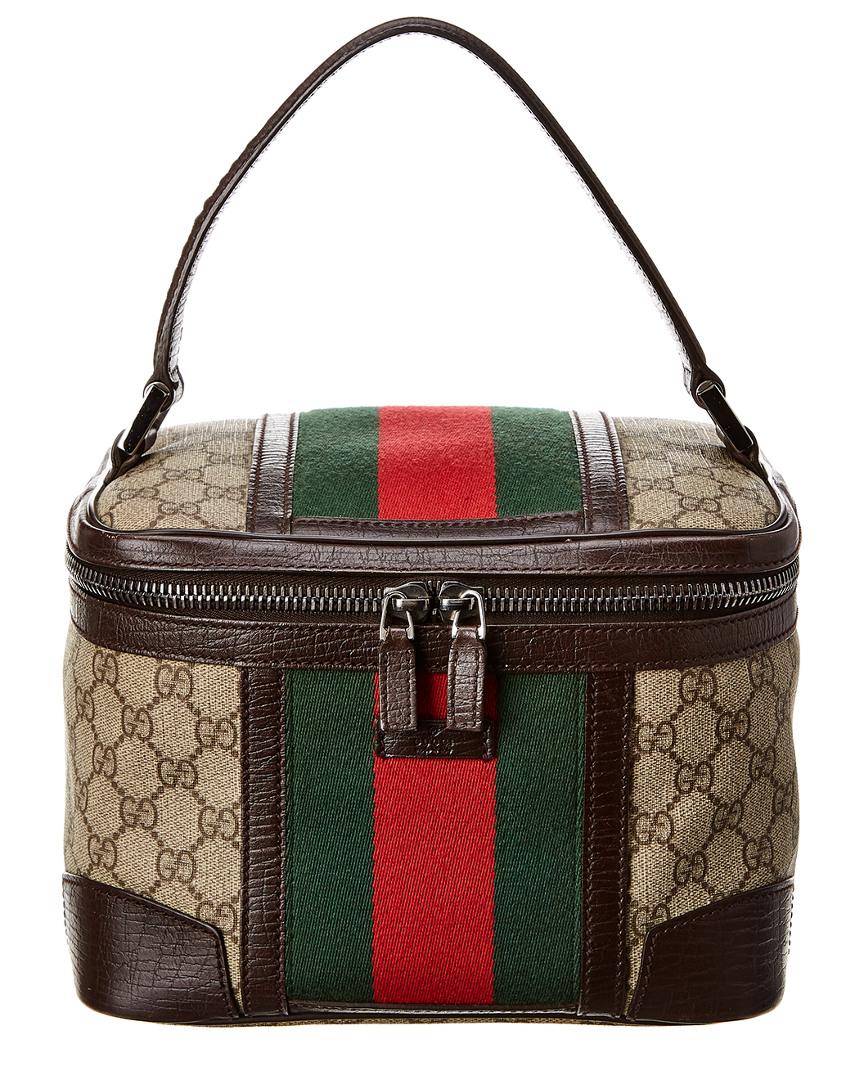 Gucci Brown GG Supreme Canvas & Leather Vanity Bag in Brown Lyst