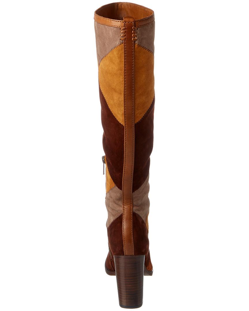 brown patchwork platform boots