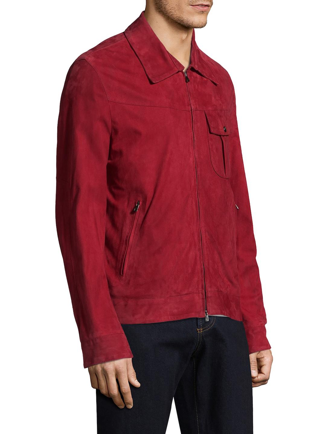 Isaia Suede Spread Collar Jacket in Red for Men - Lyst