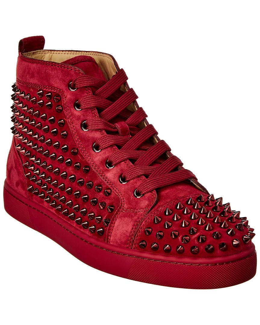 Christian Louboutin Louis Spiked Suede Sneaker in Red for Men - Lyst