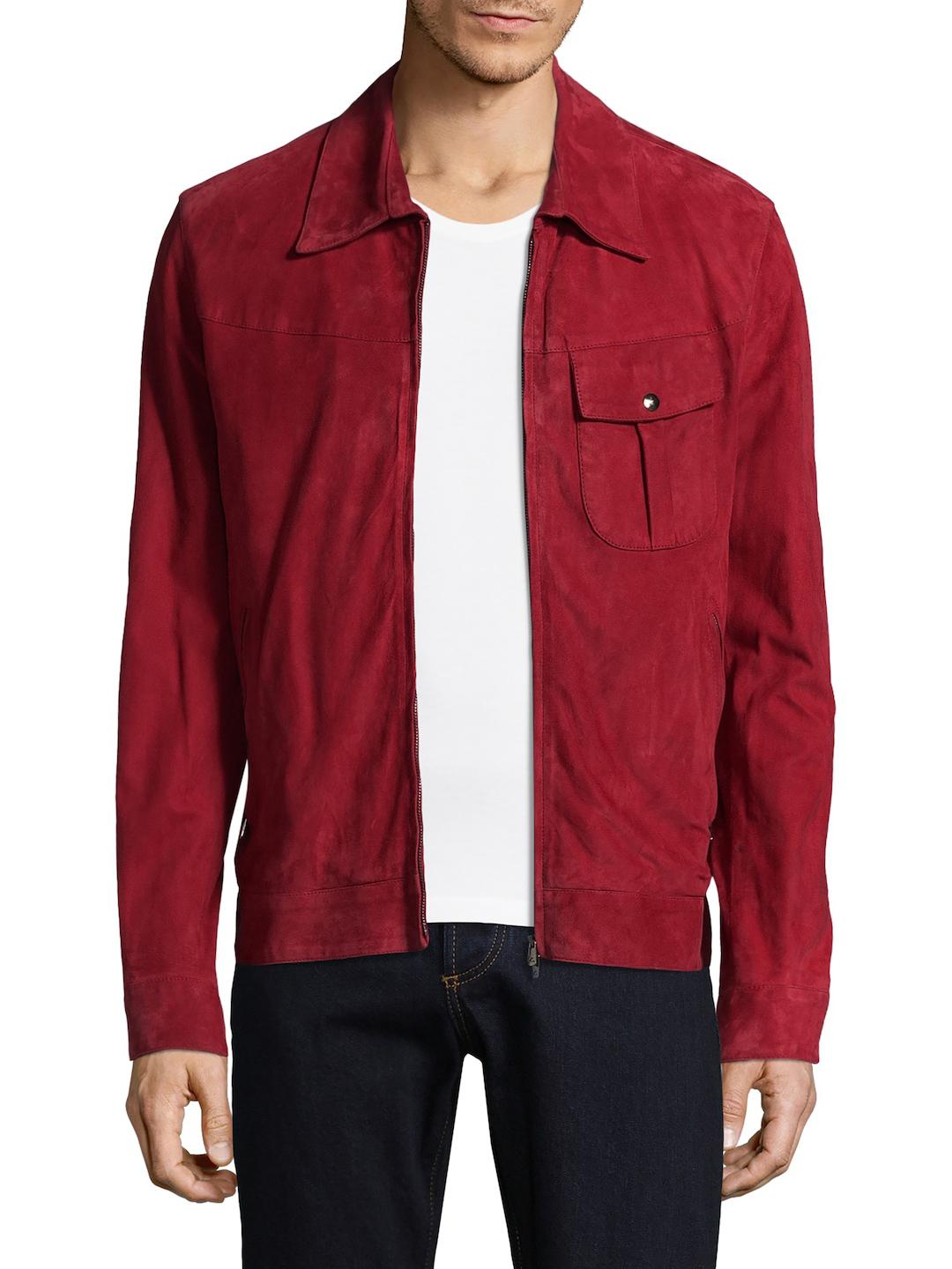 Isaia Suede Spread Collar Jacket in Red for Men - Lyst