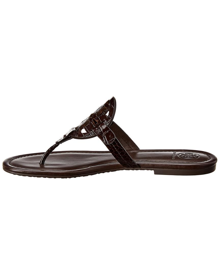 Tory Burch Miller Croc-embossed Leather Sandal in Brown - Lyst
