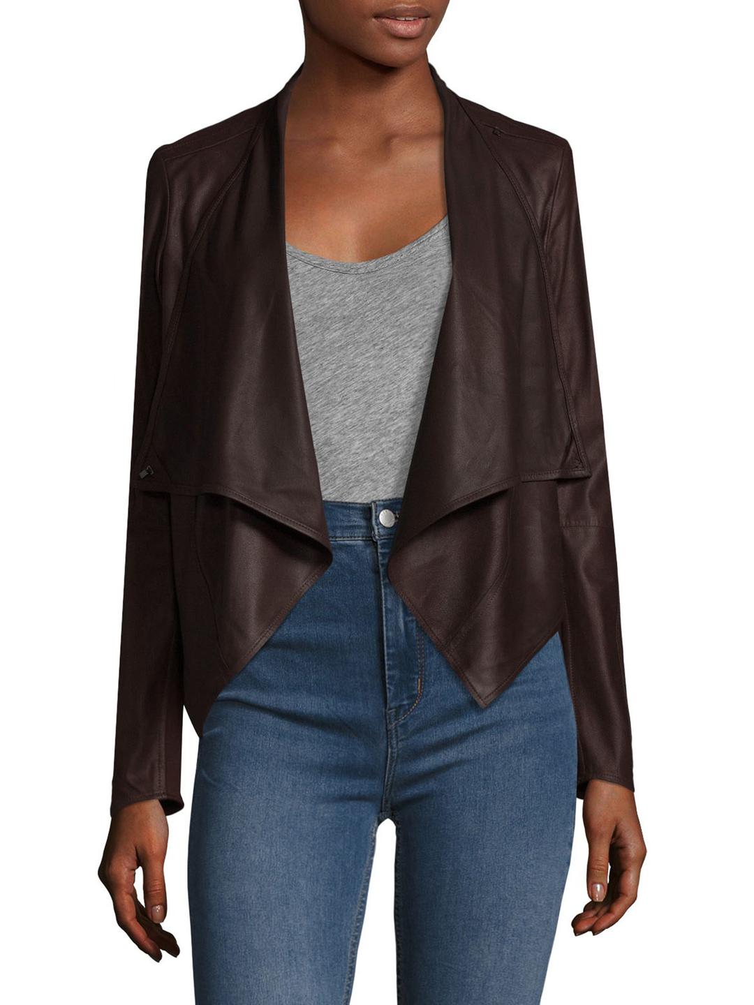 Lyst Lamarque Leather Cowl Neck Asymmetrical Biker Jacket In Brown Gallery