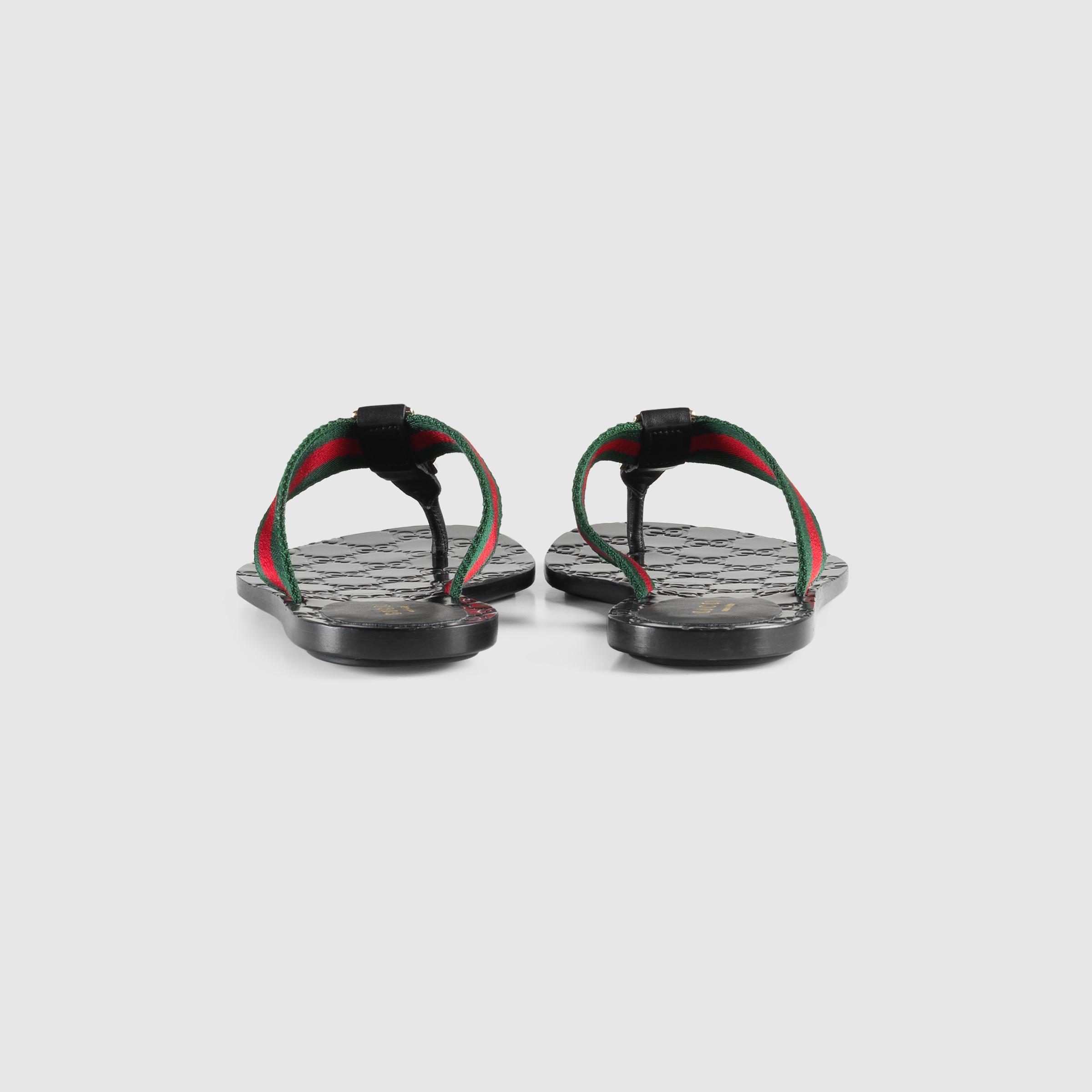 gucci web & leather thong sandals