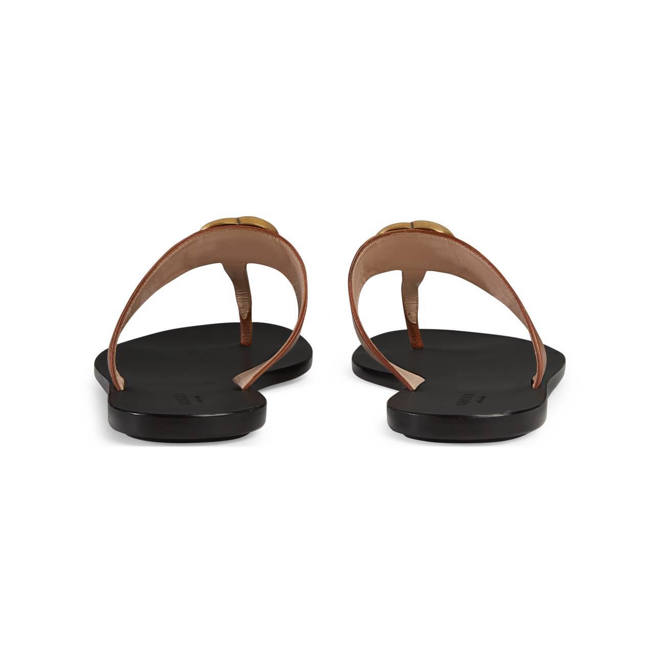 gucci leather thong sandal with double g brown