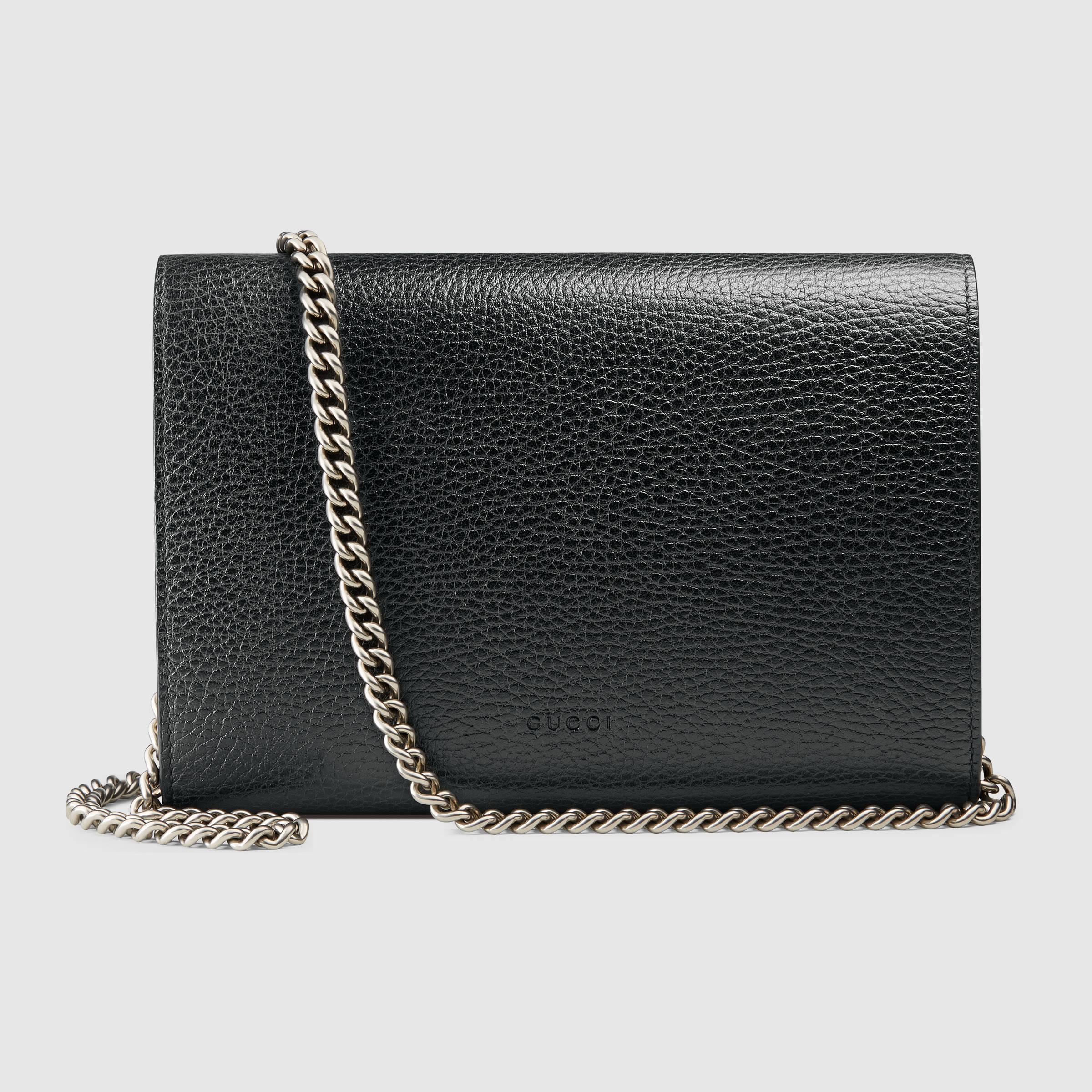 Gucci Dionysus Leather Mini Chain Bag in Black | Lyst