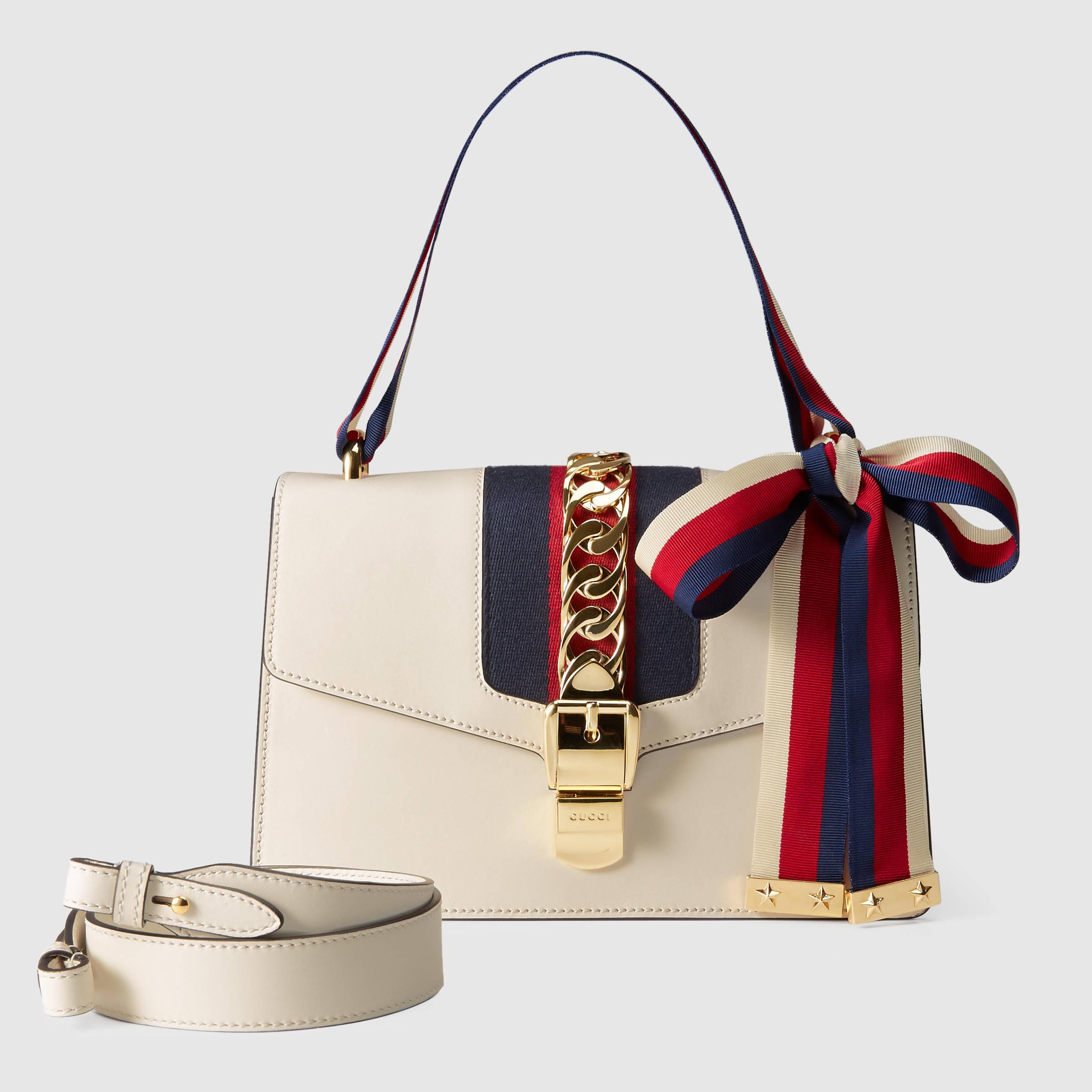 Gucci Sylvie Leather Shoulder Bag in White | Lyst