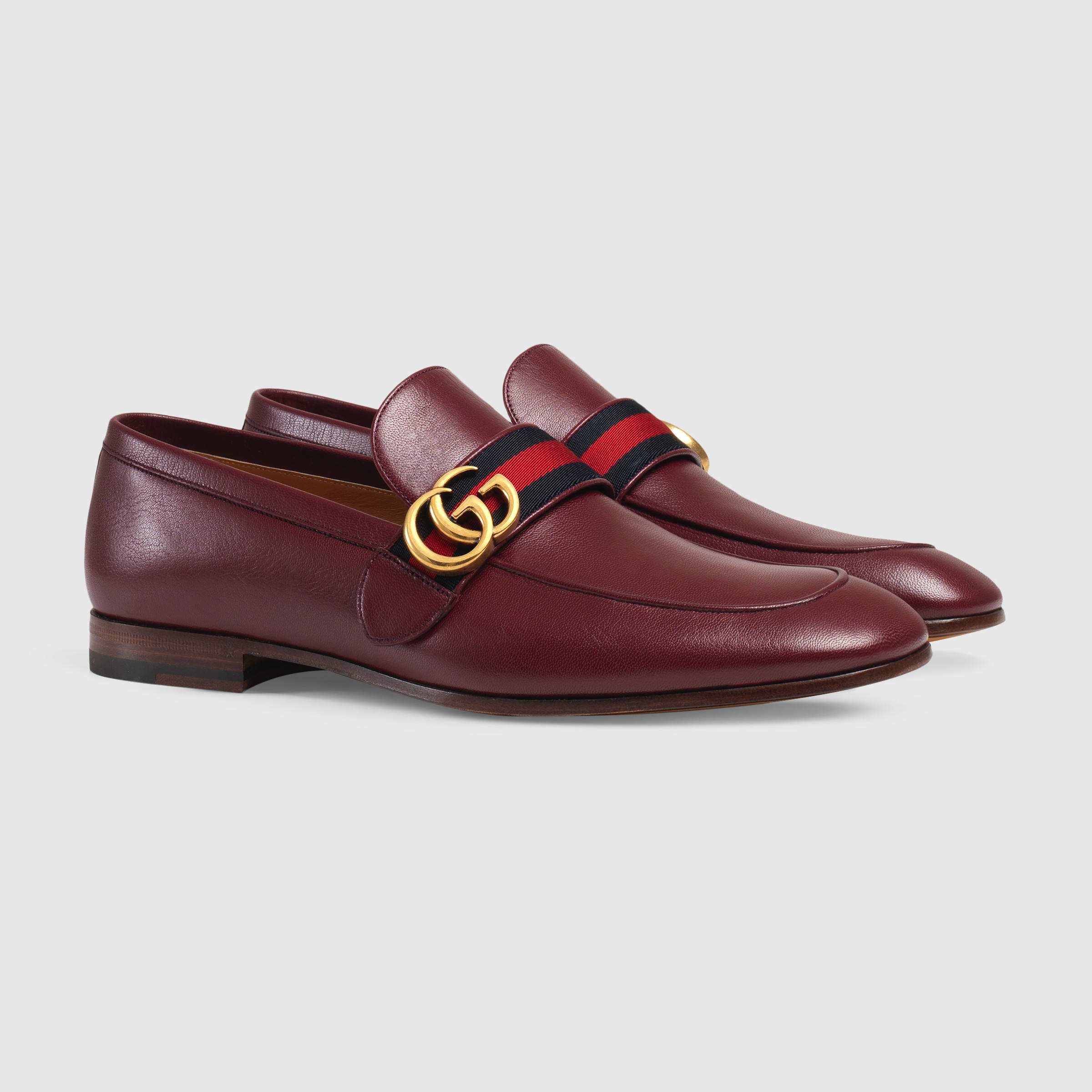Gucci Leather Loafer With Gg Web in Red for Men (dark red leather) | Lyst
