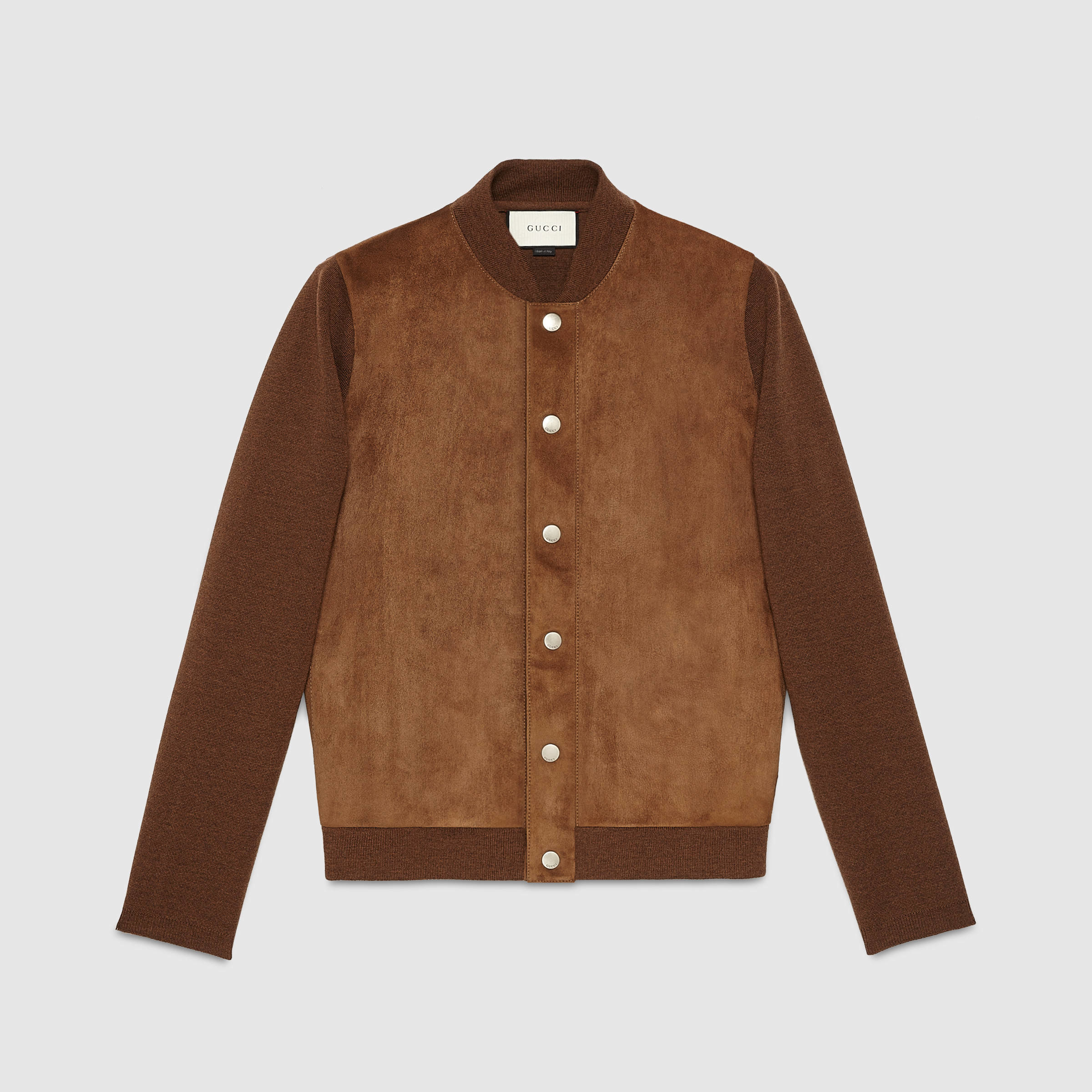 Gucci Wool Cardigan With Suede Front in Brown for Men - Lyst