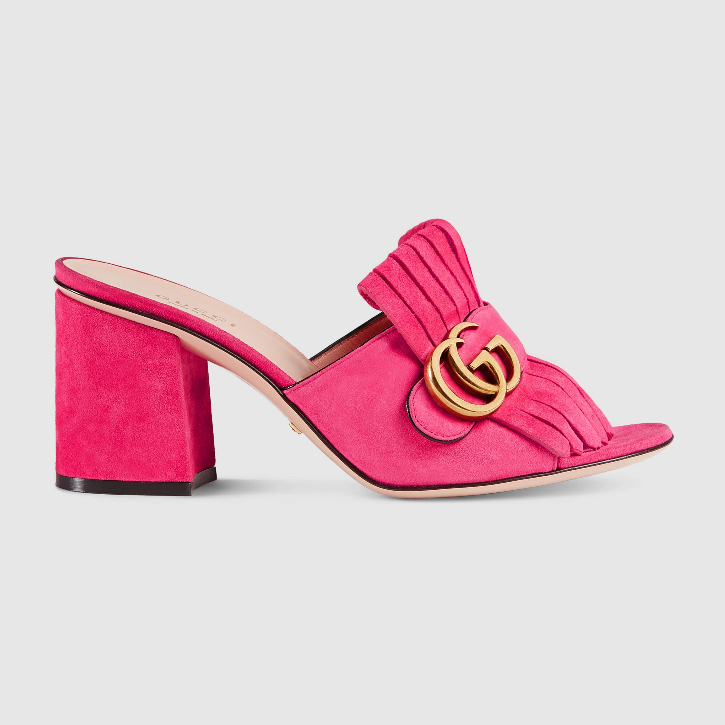 lyst gucci suede mid heel slide lyst gucci suede mid heel slide