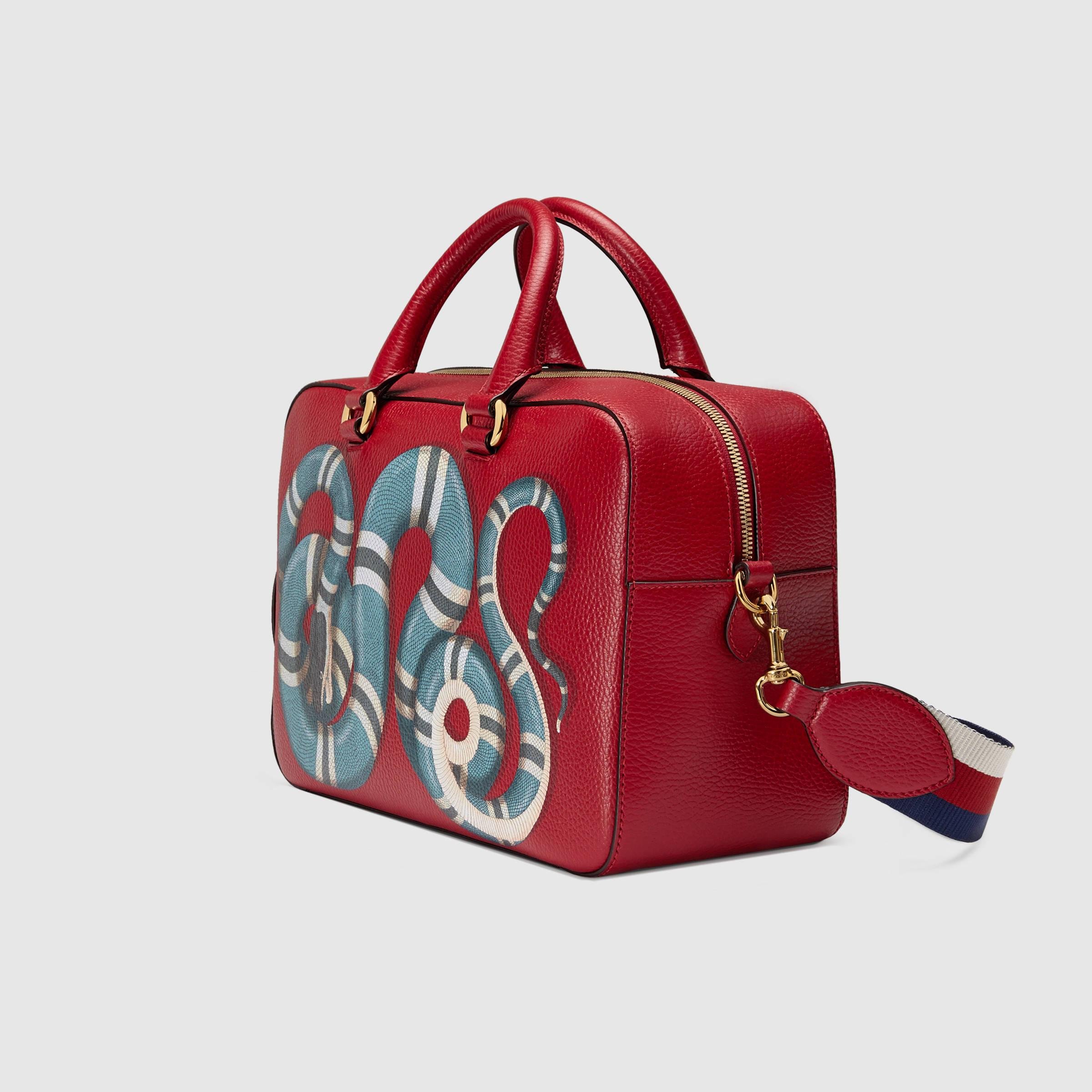 Lyst - Gucci Snake Print Leather Top Handle Bag