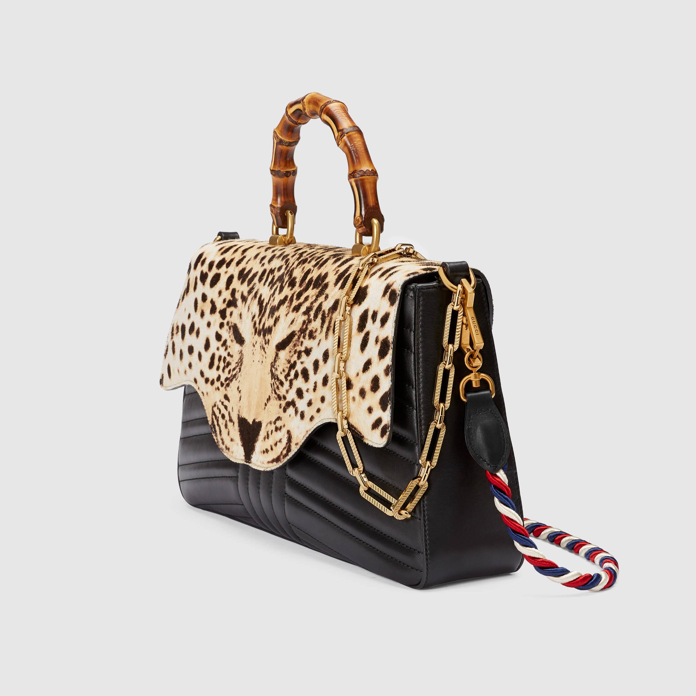 Gucci Leopard Print Top Handle Bag - Lyst