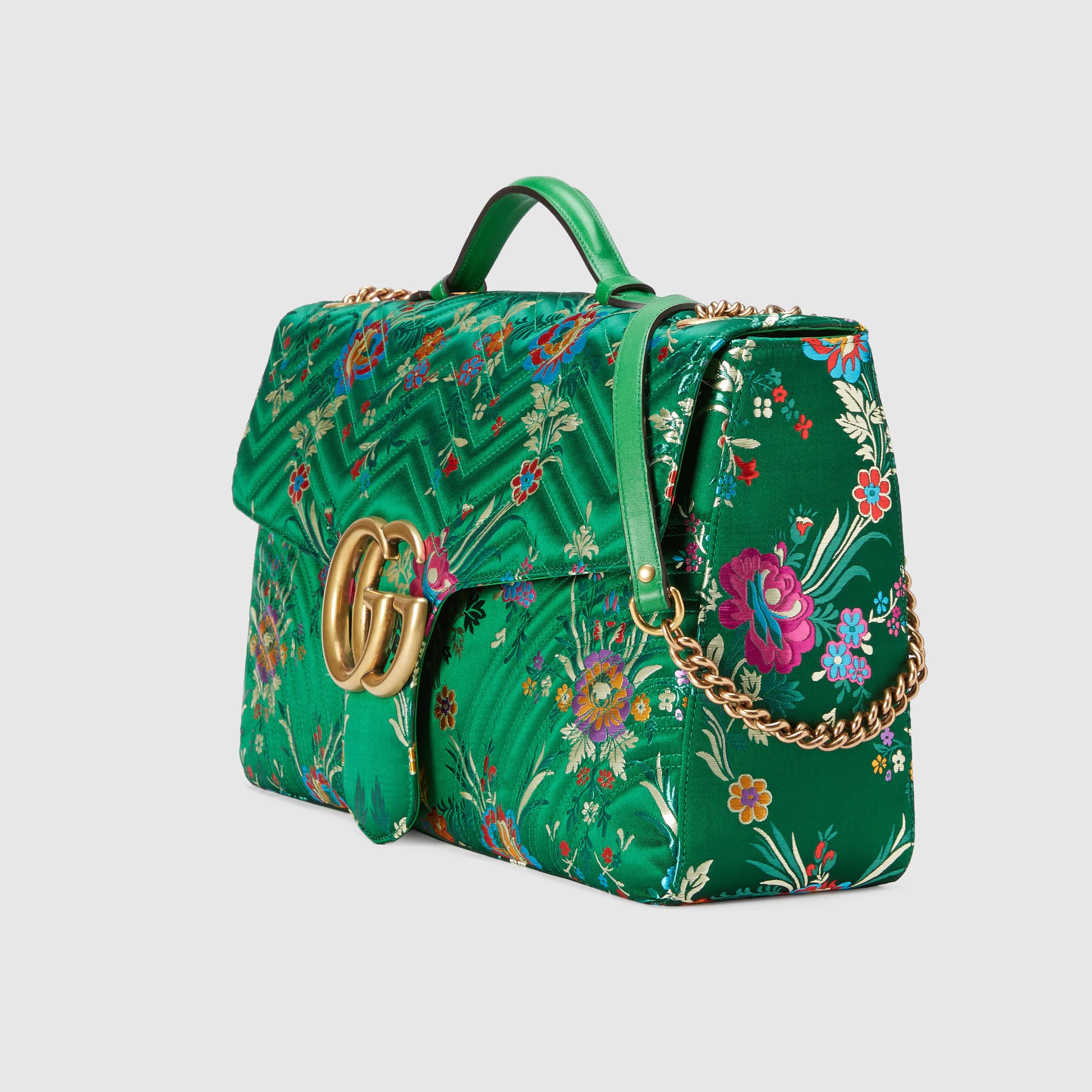 Lyst - Gucci Gg Marmont Maxi Floral Jacquard Shoulder Bag in Green