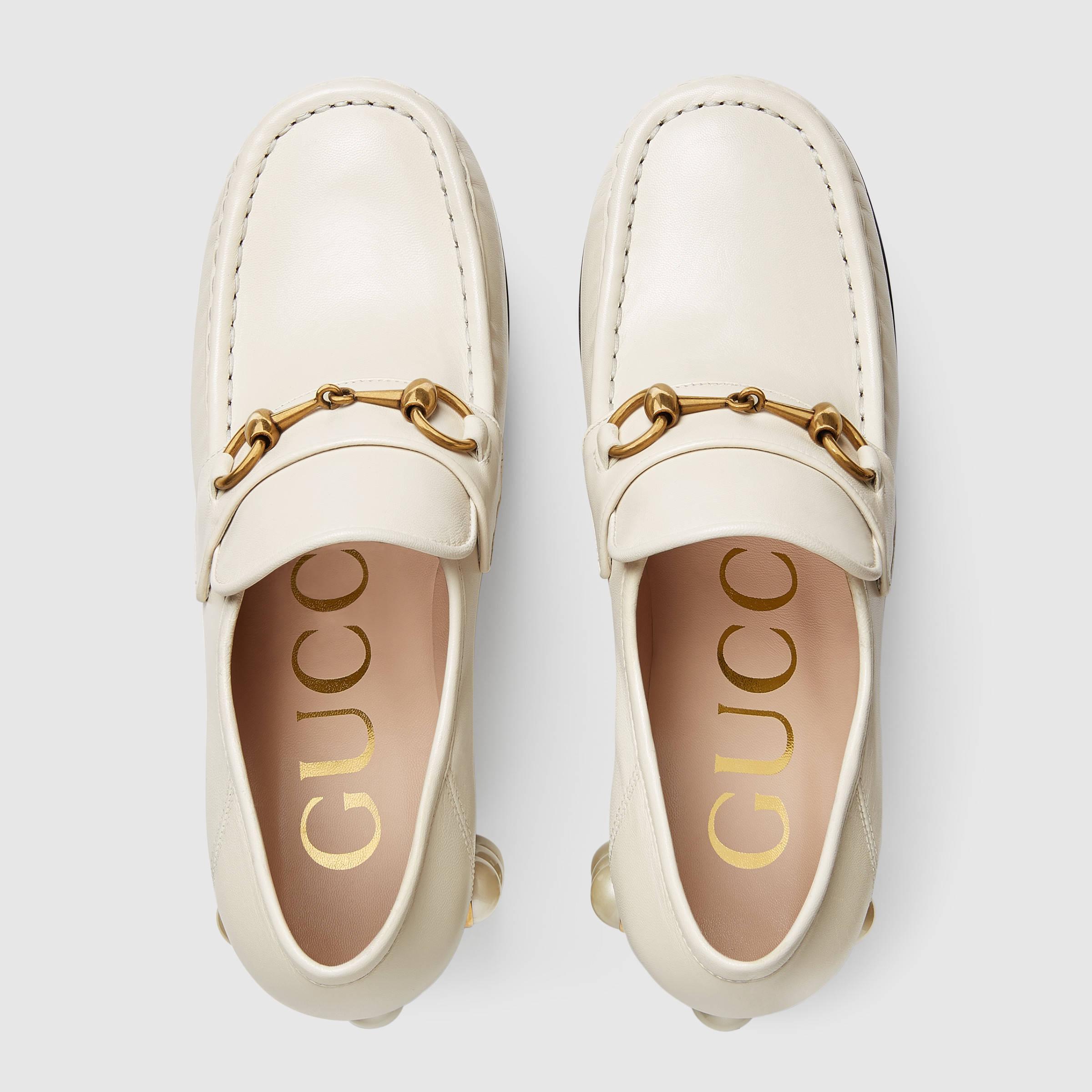 Lyst - Gucci Studded Leather Horsebit Loafers in White